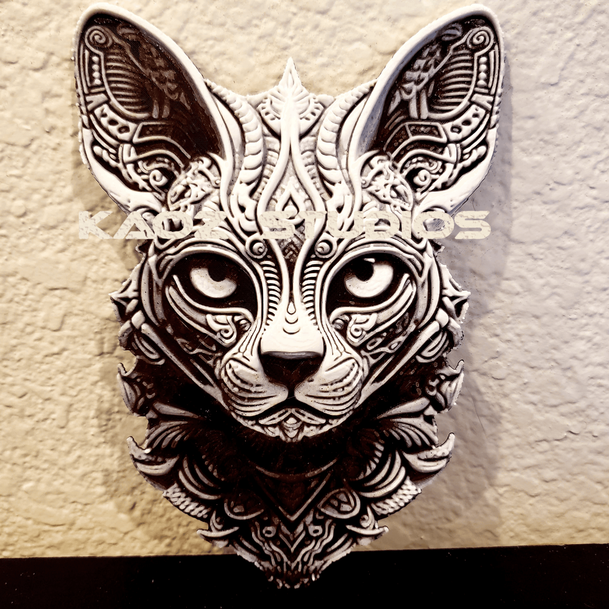 OPTICAL ILLUSION 3D "STERLING SILVER" CAT WALL ART CAT WALL DECOR 3D MANDALA ART 3d model