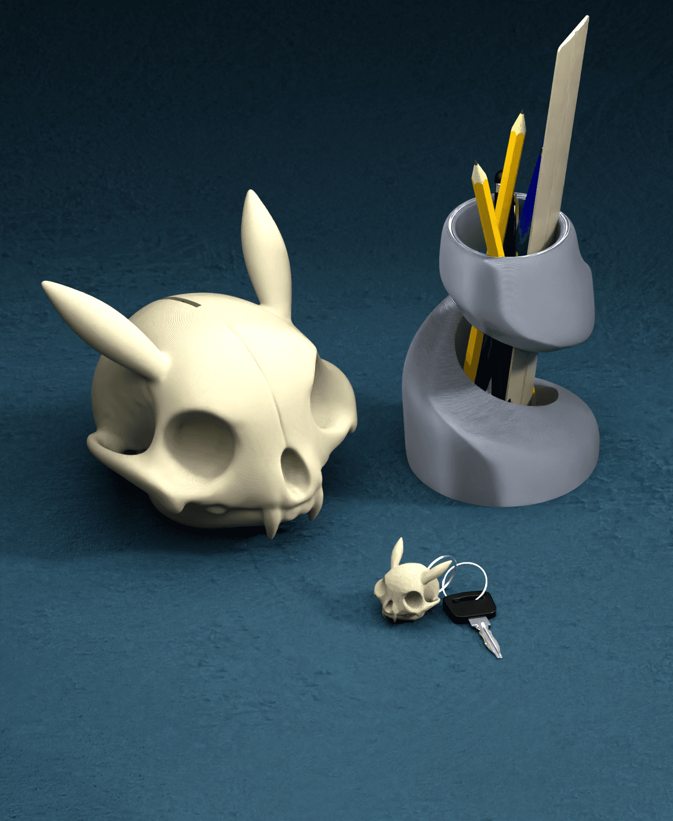 Pika Skull Key Ring 3d model