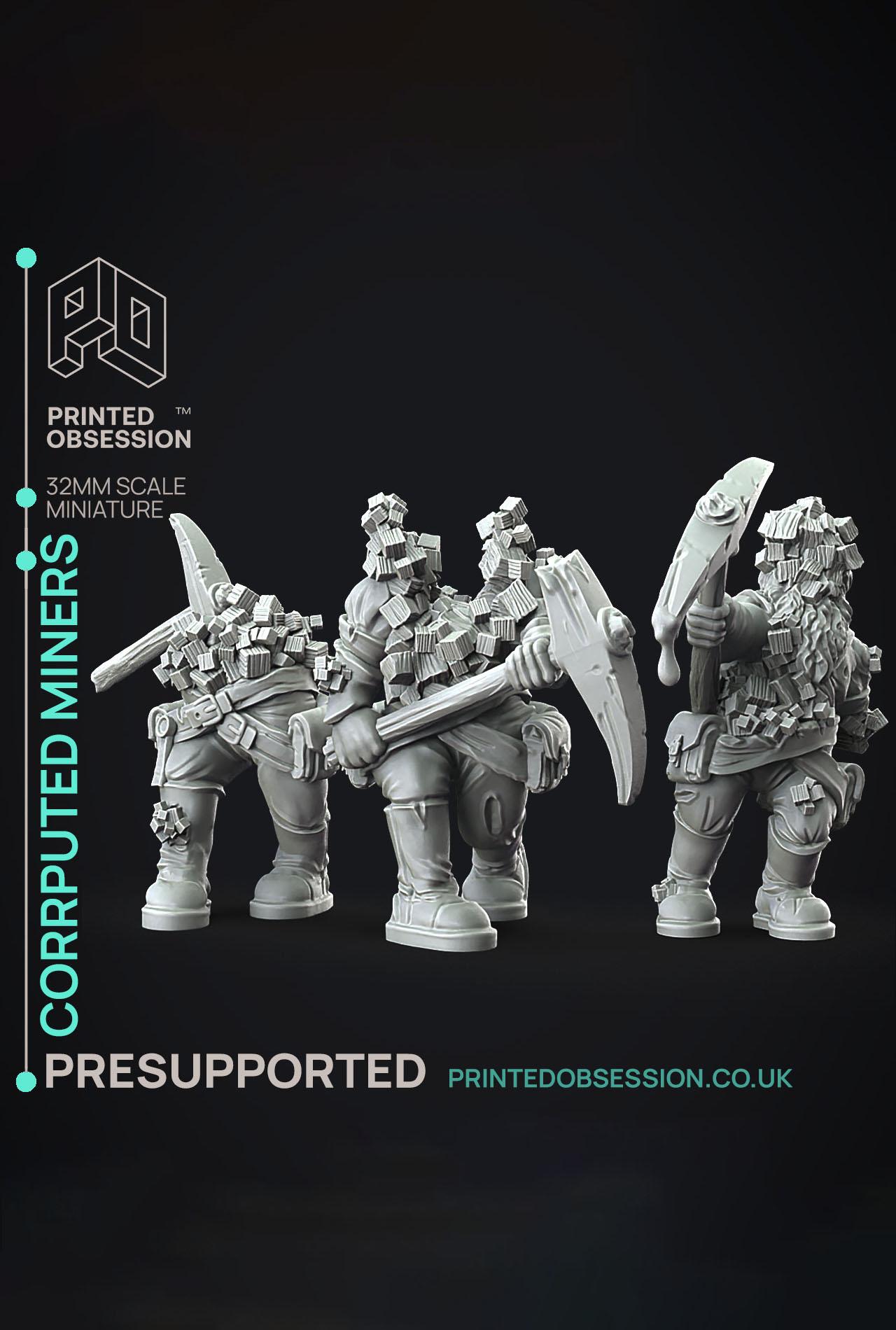 Corrupted Dwarf Miners - Flesh of Gold - PRESUPPORTED - Illustrated and Stats - 32mm scale			 3d model