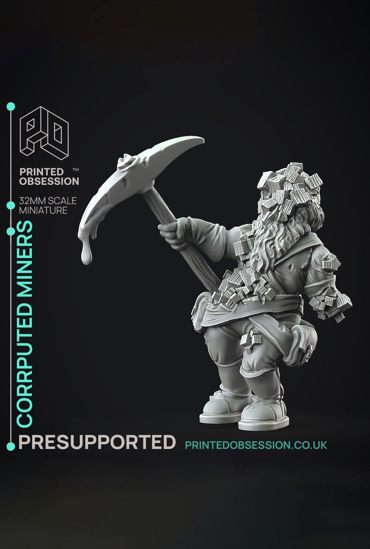 Corrupted Dwarf Miners - Flesh of Gold - PRESUPPORTED - Illustrated and Stats - 32mm scale			 3d model