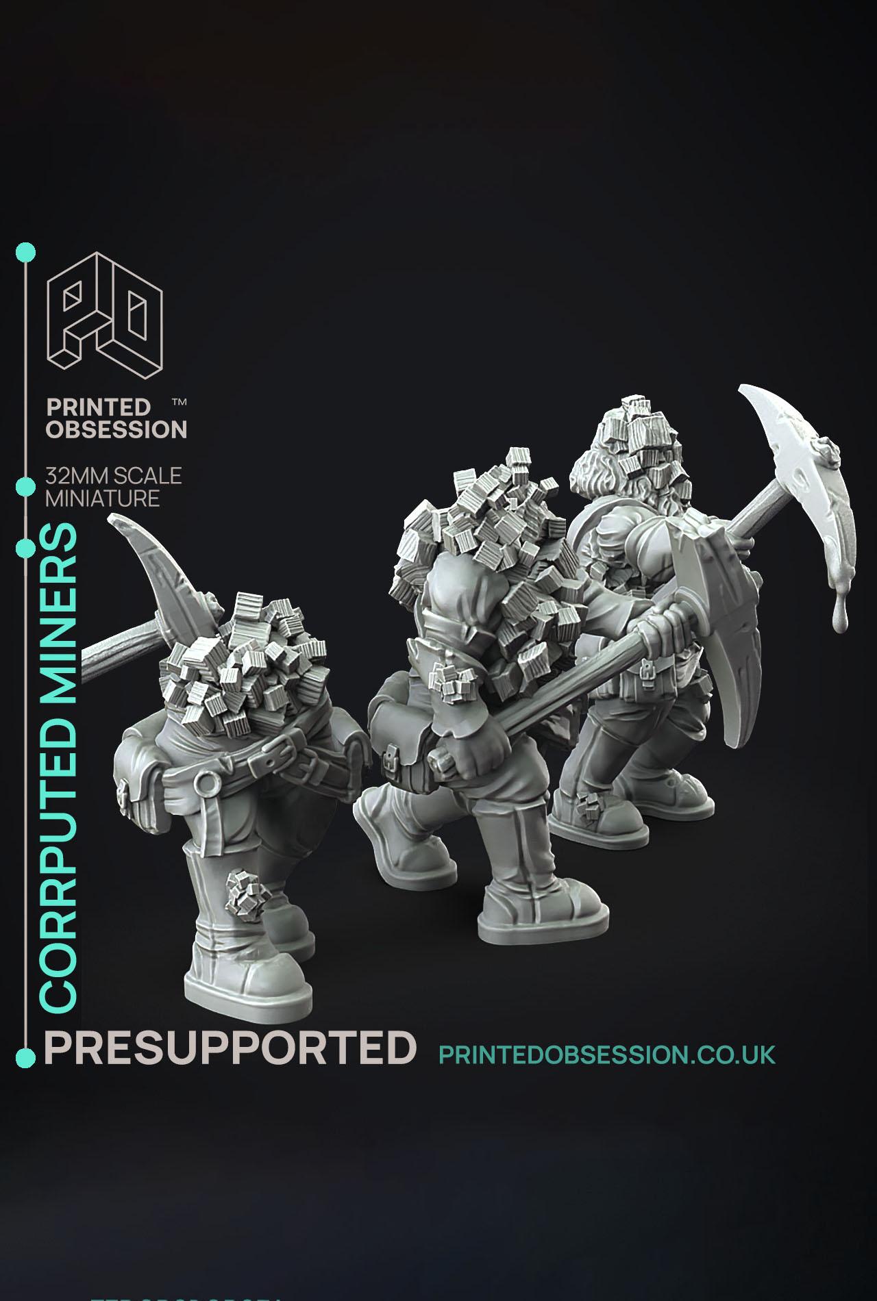 Corrupted Dwarf Miners - Flesh of Gold - PRESUPPORTED - Illustrated and Stats - 32mm scale			 3d model