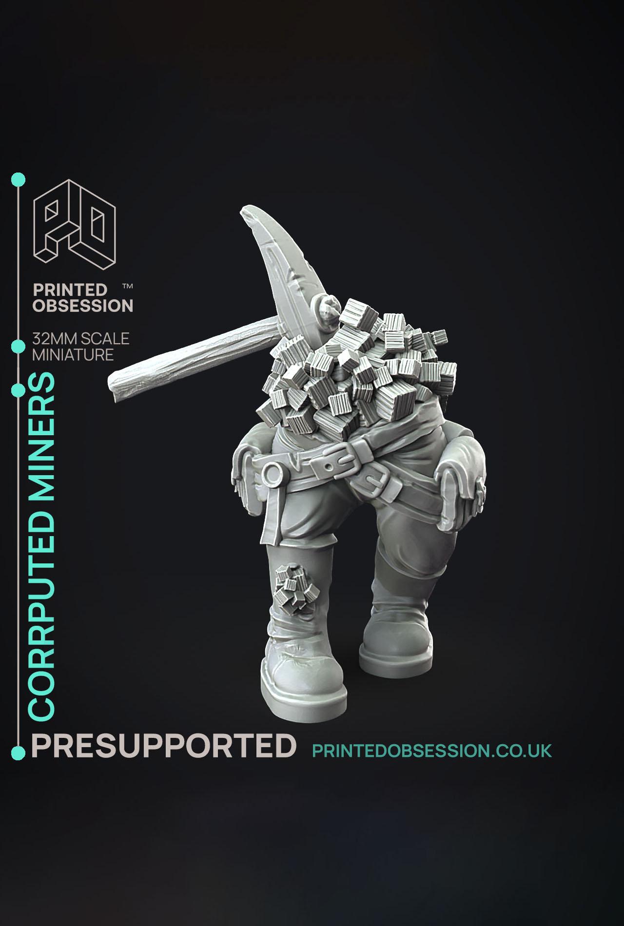 Corrupted Dwarf Miners - Flesh of Gold - PRESUPPORTED - Illustrated and Stats - 32mm scale			 3d model