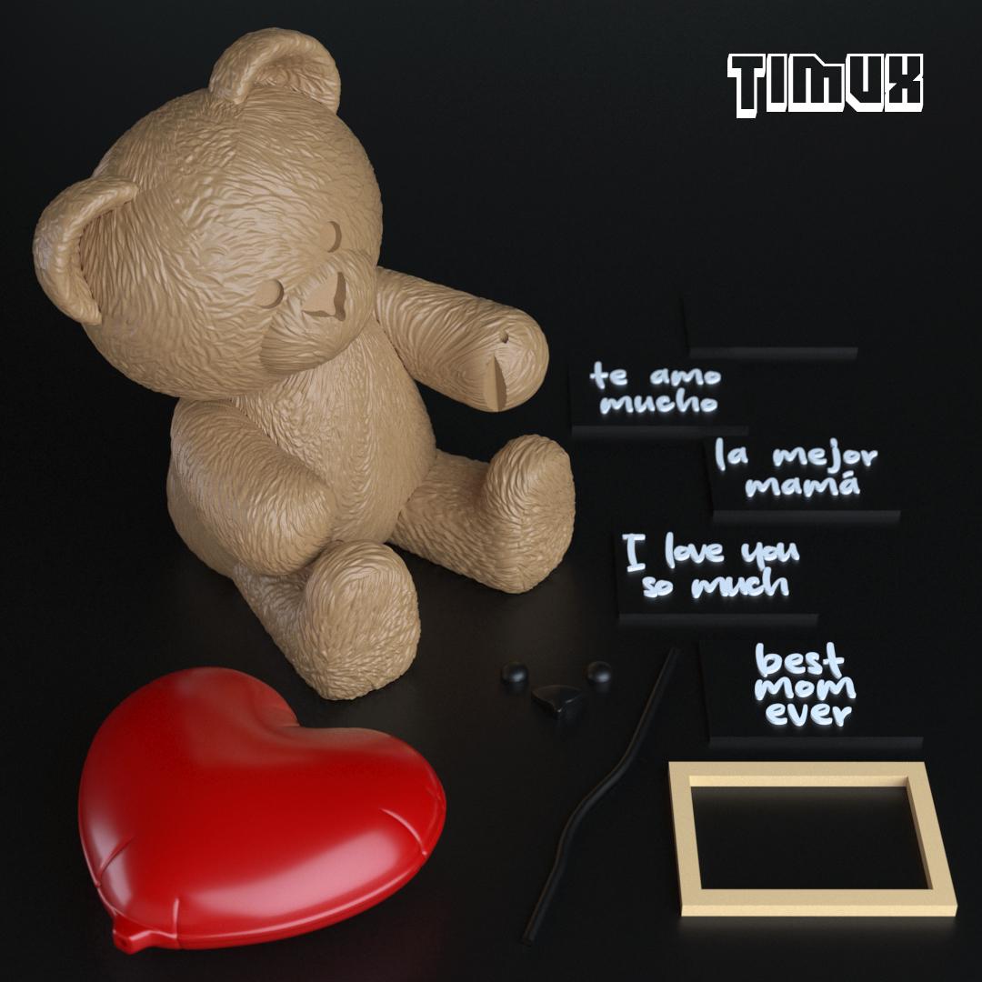 TEDDY BEAR WITH A CHALK BOARD AND HEART BALLOON 3d model