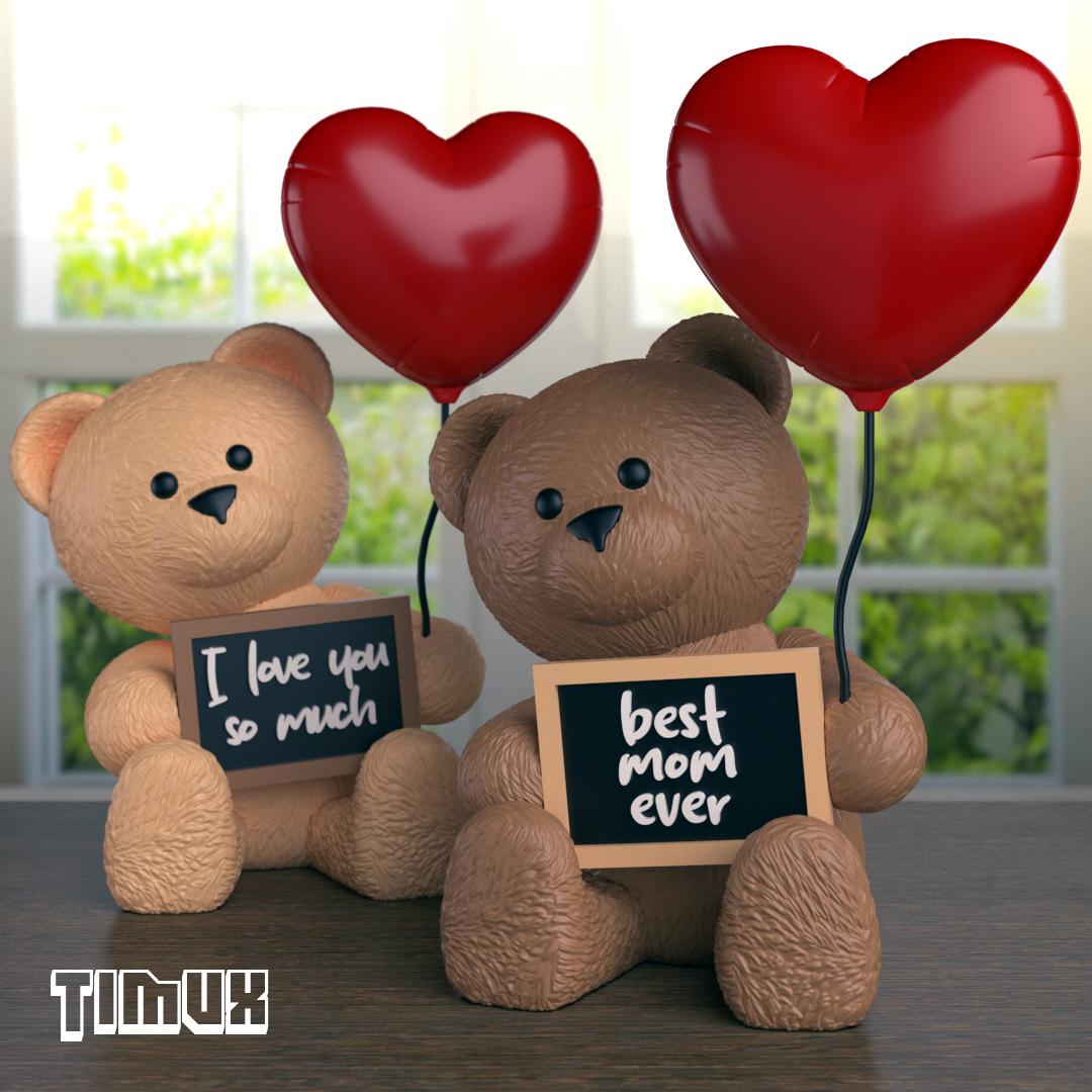 TEDDY BEAR WITH A CHALK BOARD AND HEART BALLOON 3d model