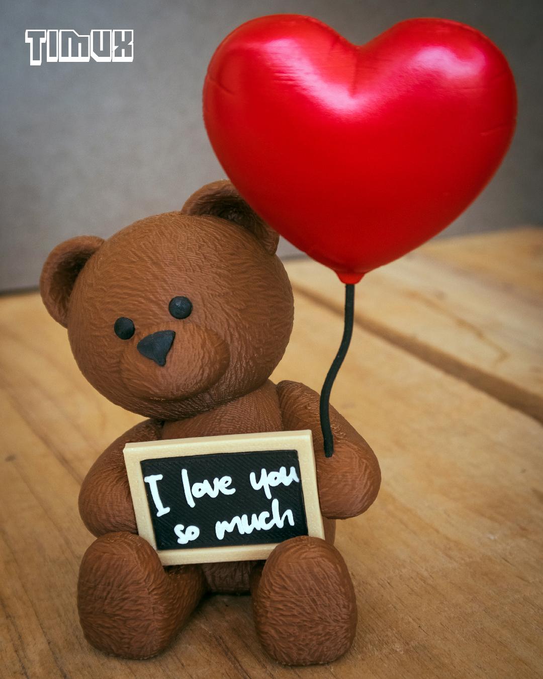 TEDDY BEAR WITH A CHALK BOARD AND HEART BALLOON 3d model