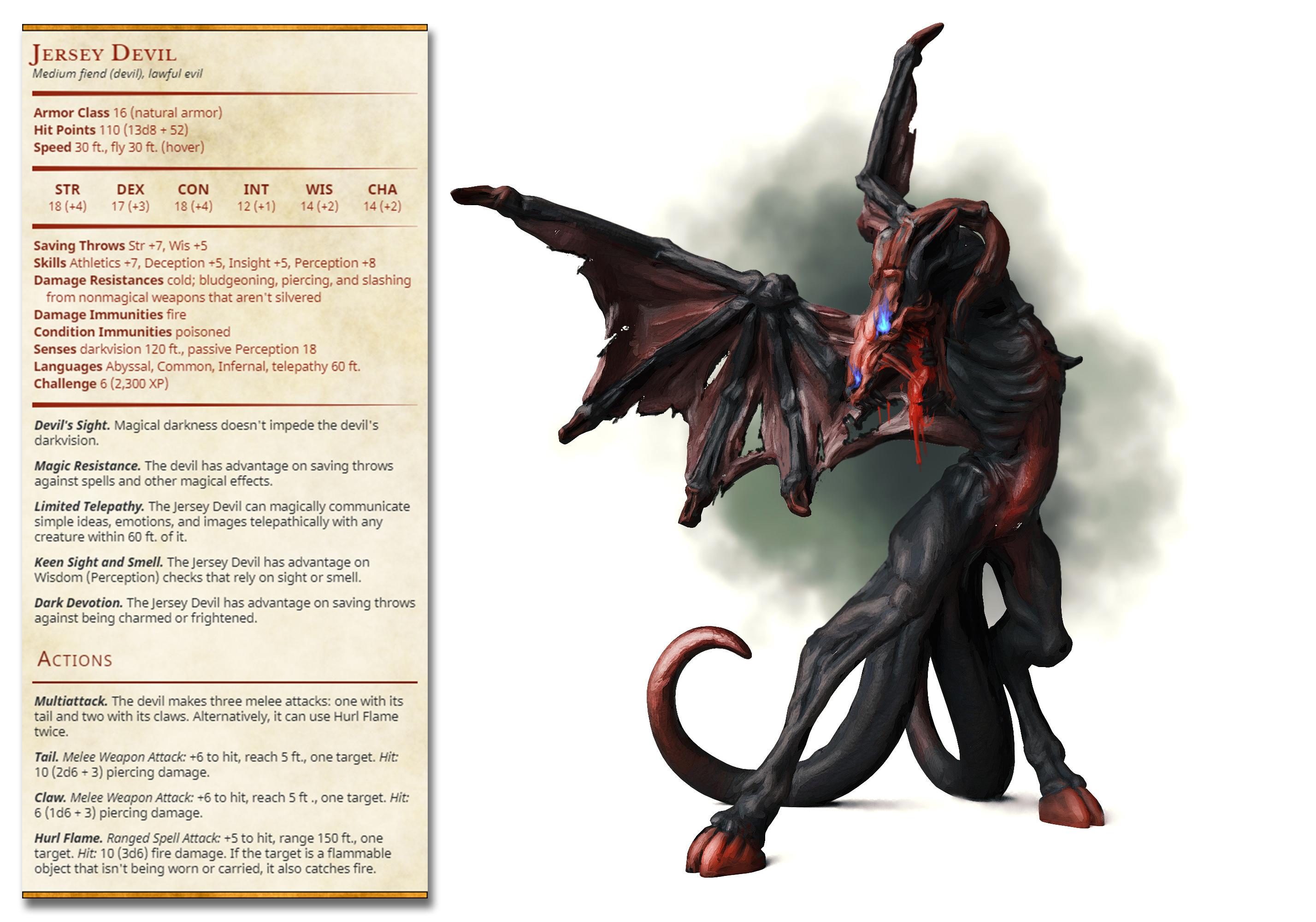 Jersey Devil - Skin Walkers - PRESUPPORTED - Illustrated and Stats - 32mm scale			 3d model