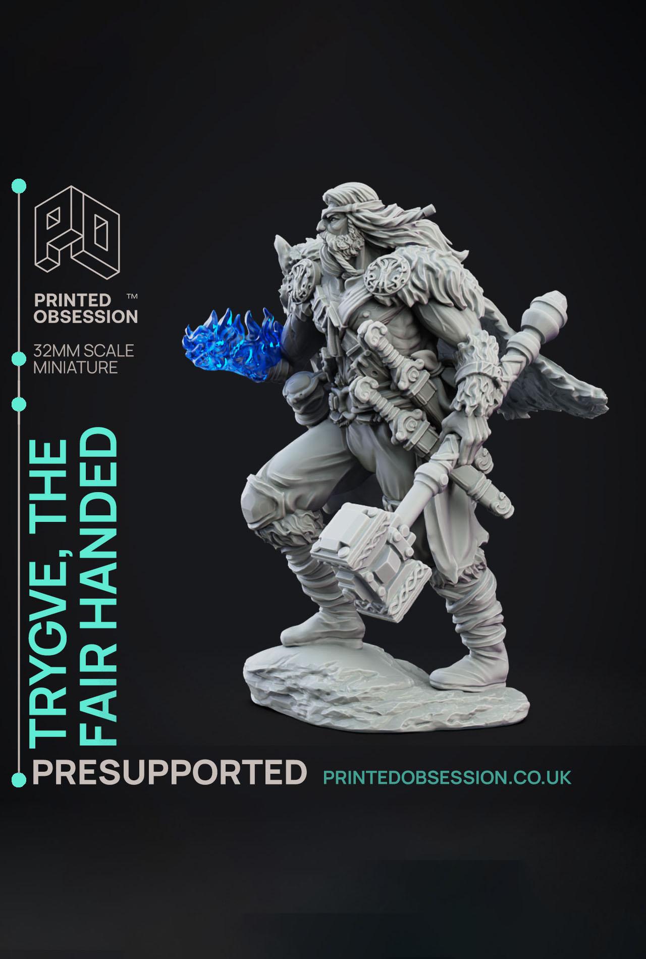 Trygve - The Fair Handed - Deity Fight Club - PRESUPPORTED - Illustrated and Stats - 32mm scale			 3d model