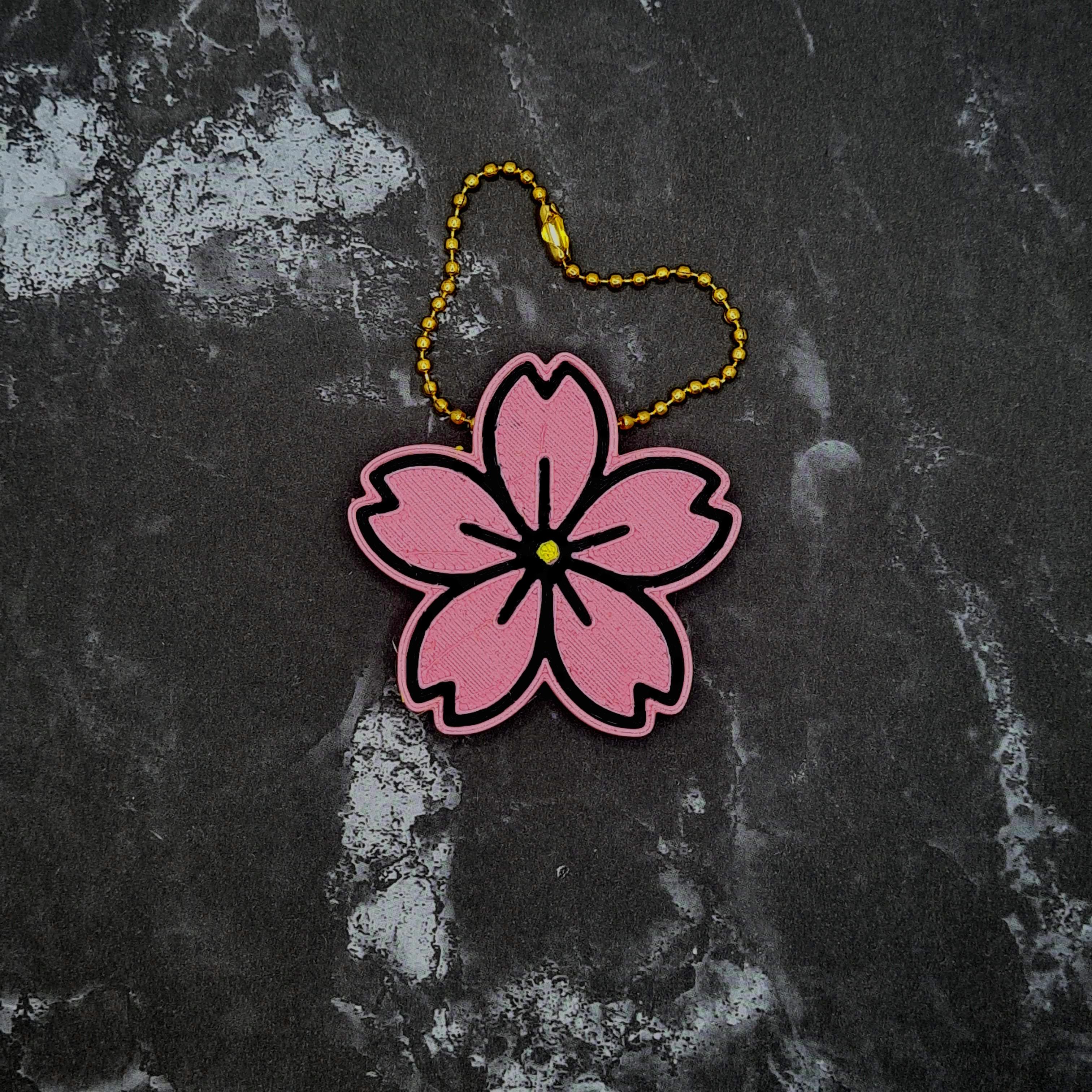 Sakura (Cherry Blossom) Keychain (with outline) 3d model