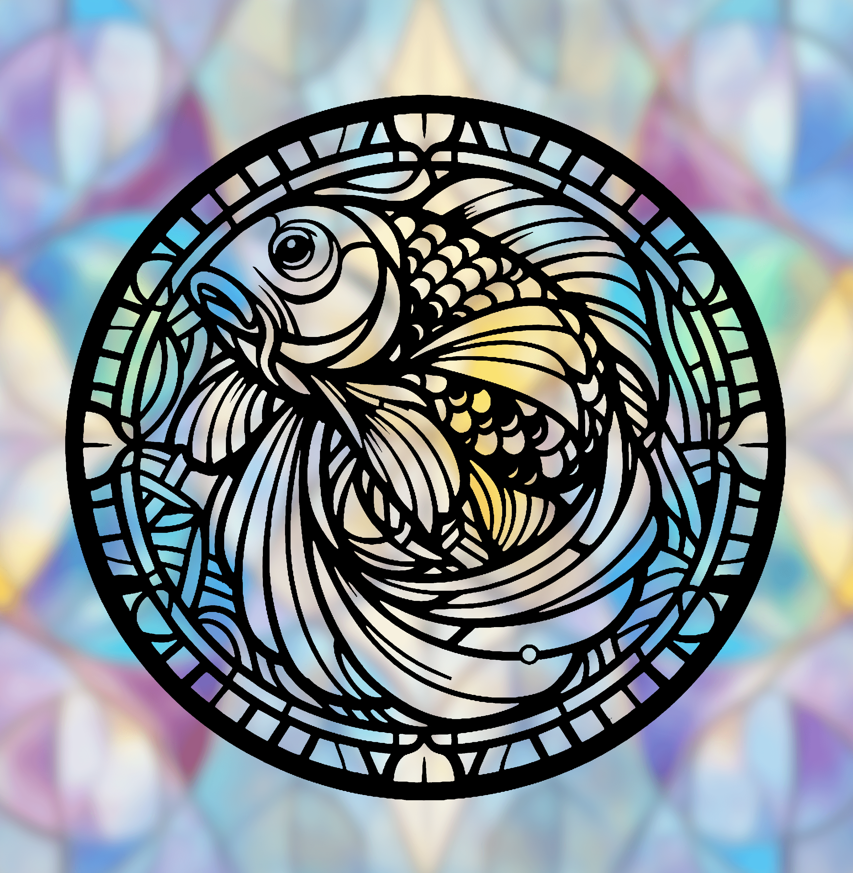 Koi Fish Mandala Art – 2D geometric wallart (Stained Glass Style) 3d model