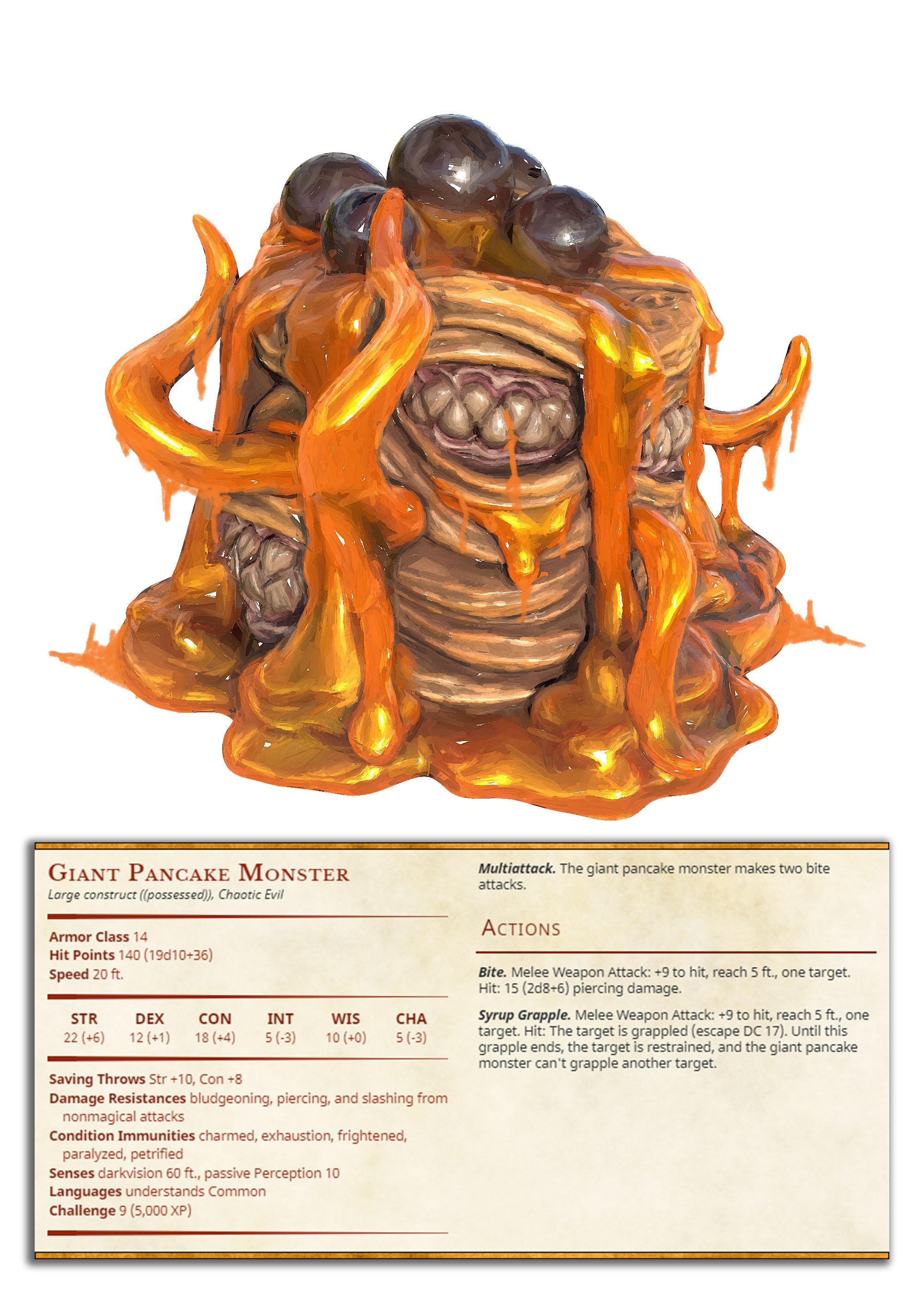 Giant Pancake Monster - Possessed Bakery - PRESUPPORTED - Illustrated and Stats - 32mm scale			 3d model