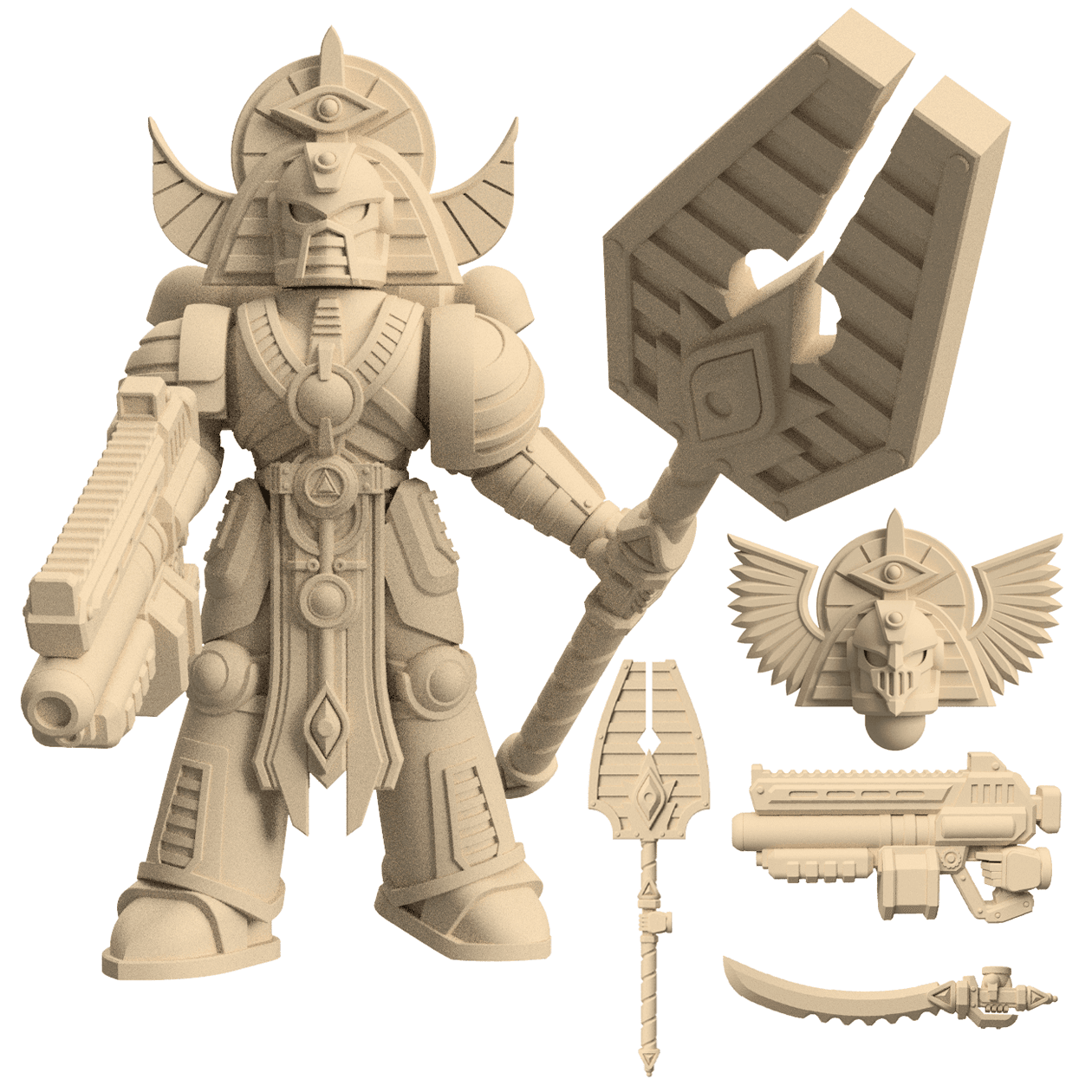 3D Printable Dune Raiser Wizard Miniature for Wargaming - Egyptian-Themed Sci-Fi Warrior 3d model