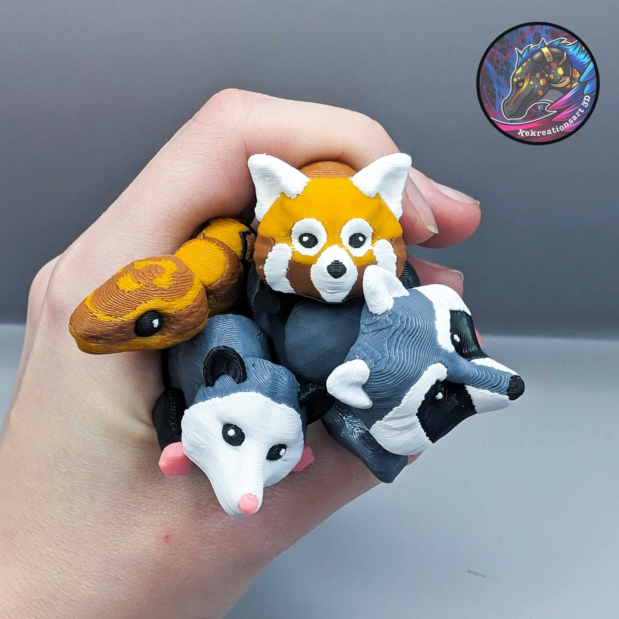 Baby Flexi Critters Set 2 (Snake, Opossum, Racoon, Red Panda) 3d model