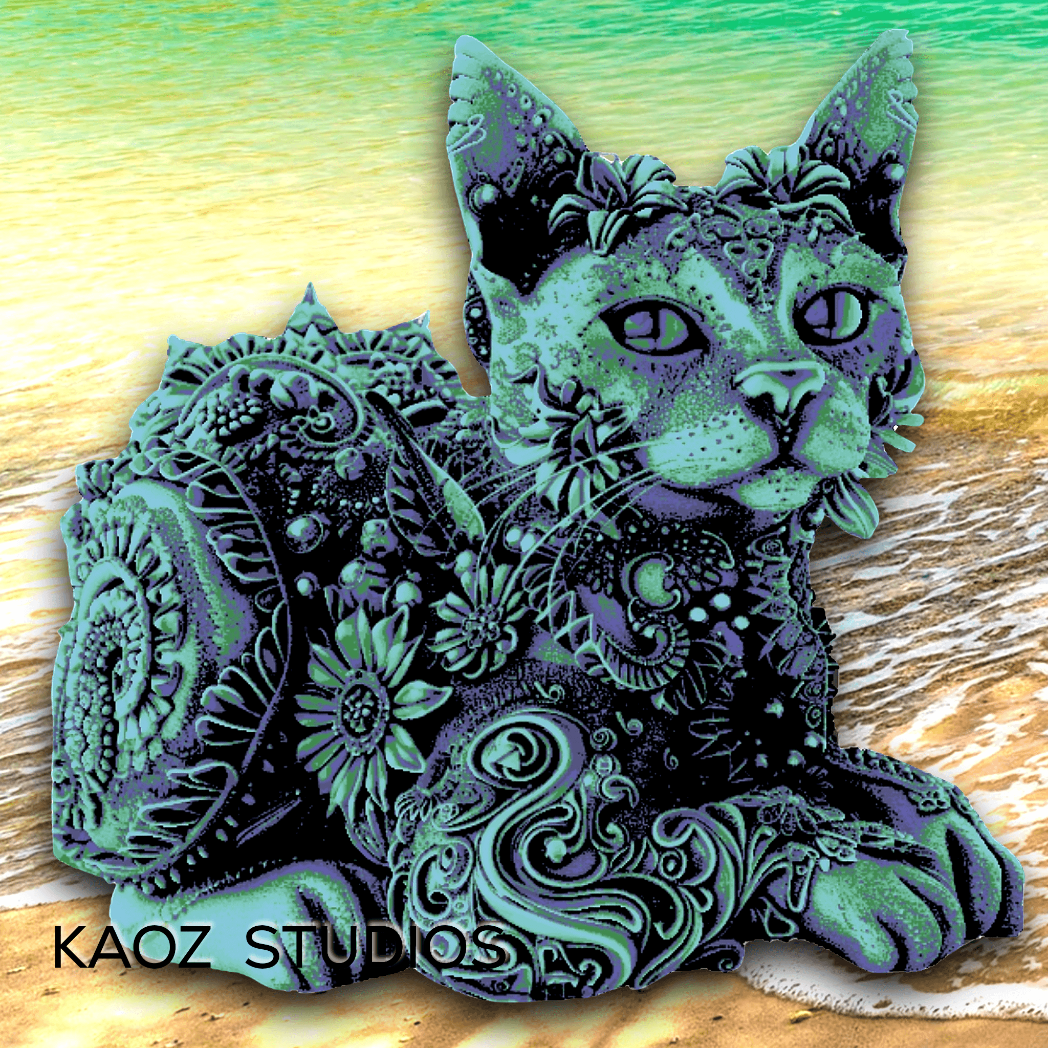 Stone Carved Kitty Decoration Lagoon Fantasy Cat 2 Models Wall Art Home Decor 3d model