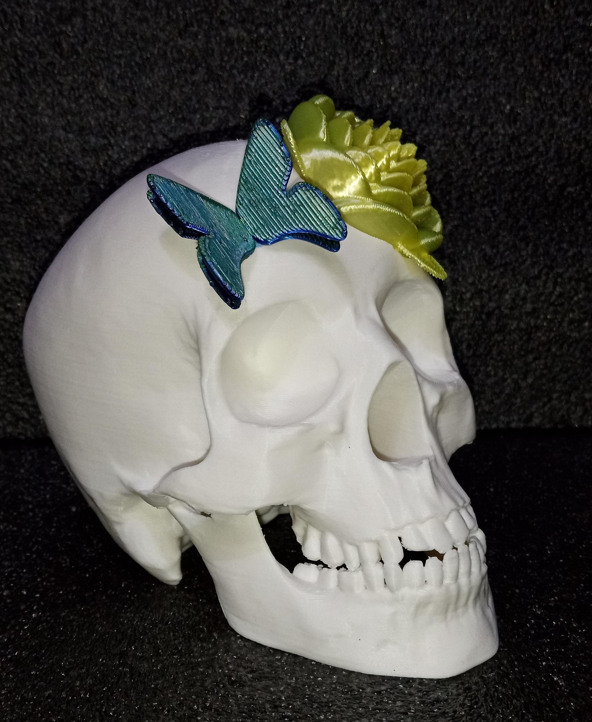 gothic skull with flower butterfly .stl - great stl ! - 3d model