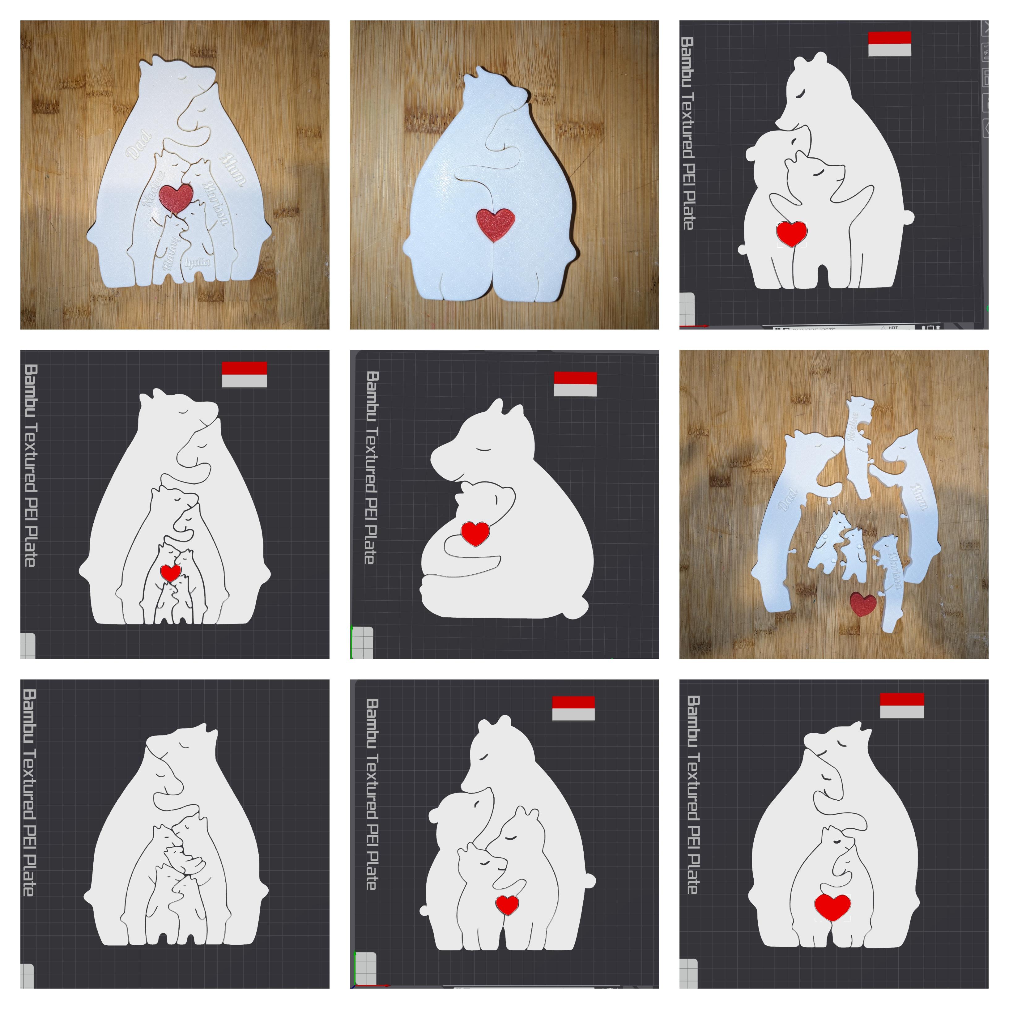 customisable family of bears puzzle 3d model