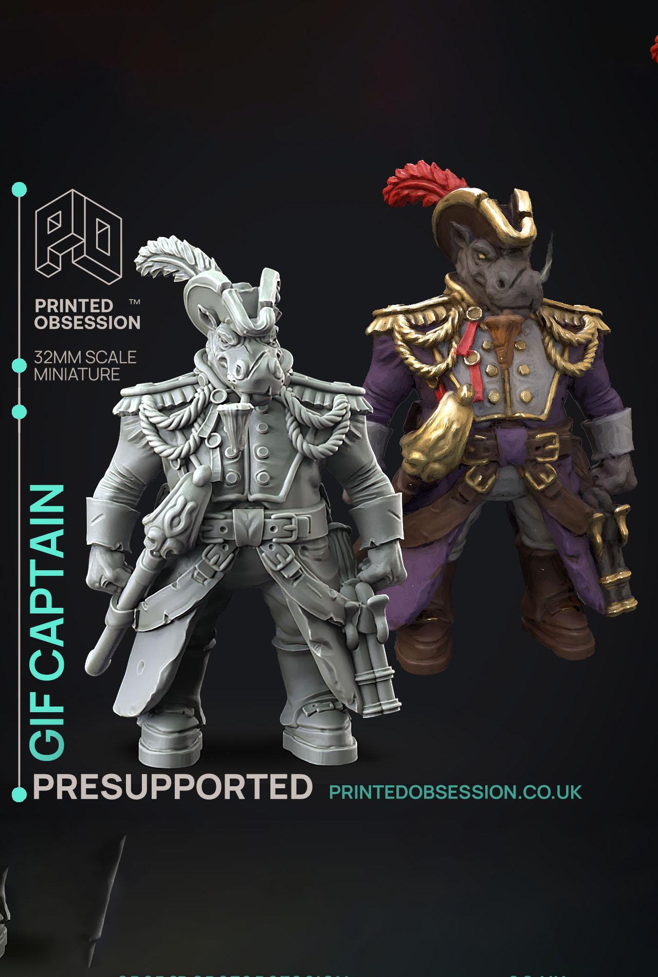 Giff Captain - Weird Shores - PRESUPPORTED - Illustrated and Stats - 32mm scale			 3d model