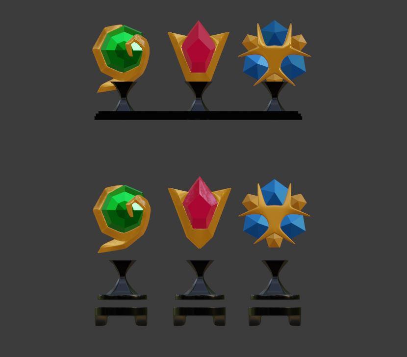 3 SPIRITUAL STONES FROM ZELDA OCARINA OF TIME: KOKIRI'S EMERALD, GORON'S RUBY, ZORA'S SAPPHIRE 3d model