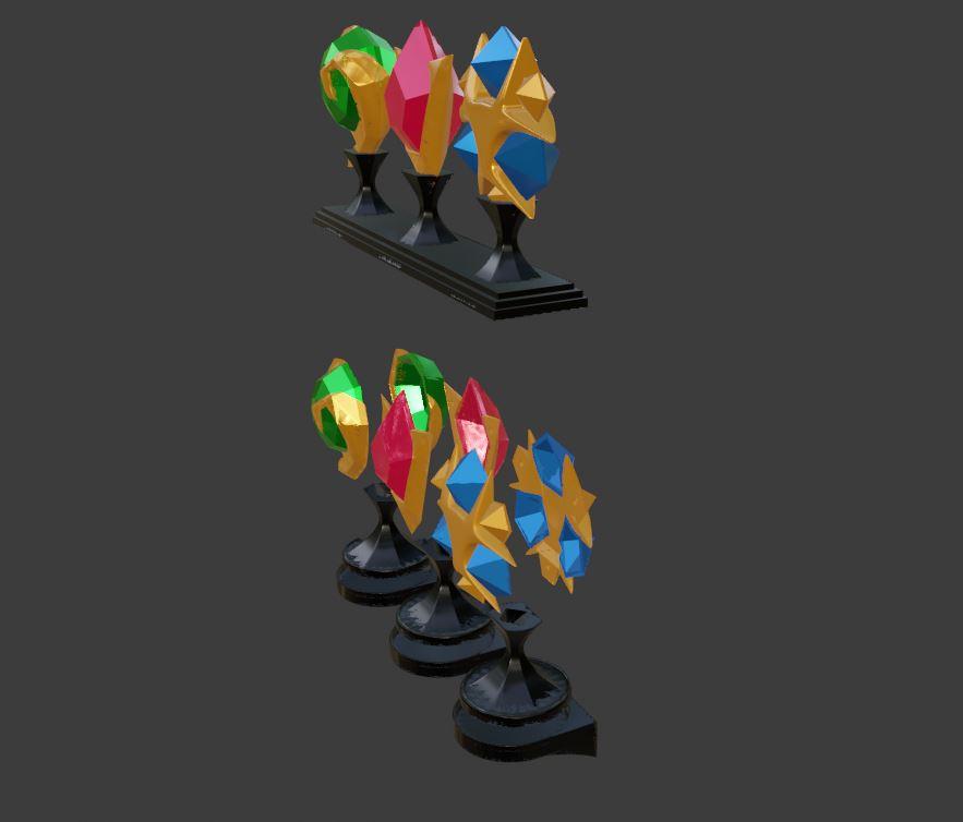 3 SPIRITUAL STONES FROM ZELDA OCARINA OF TIME: KOKIRI'S EMERALD, GORON'S RUBY, ZORA'S SAPPHIRE 3d model