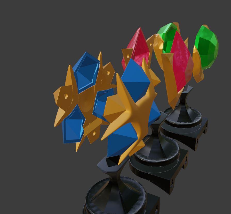 3 SPIRITUAL STONES FROM ZELDA OCARINA OF TIME: KOKIRI'S EMERALD, GORON'S RUBY, ZORA'S SAPPHIRE 3d model