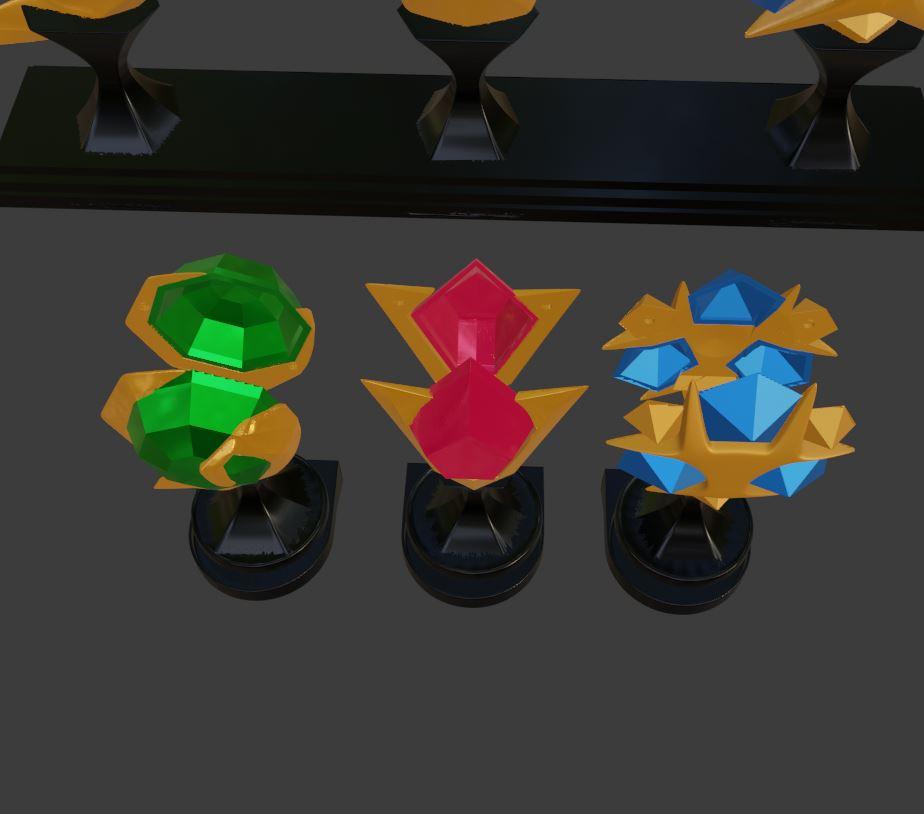 3 SPIRITUAL STONES FROM ZELDA OCARINA OF TIME: KOKIRI'S EMERALD, GORON'S RUBY, ZORA'S SAPPHIRE 3d model