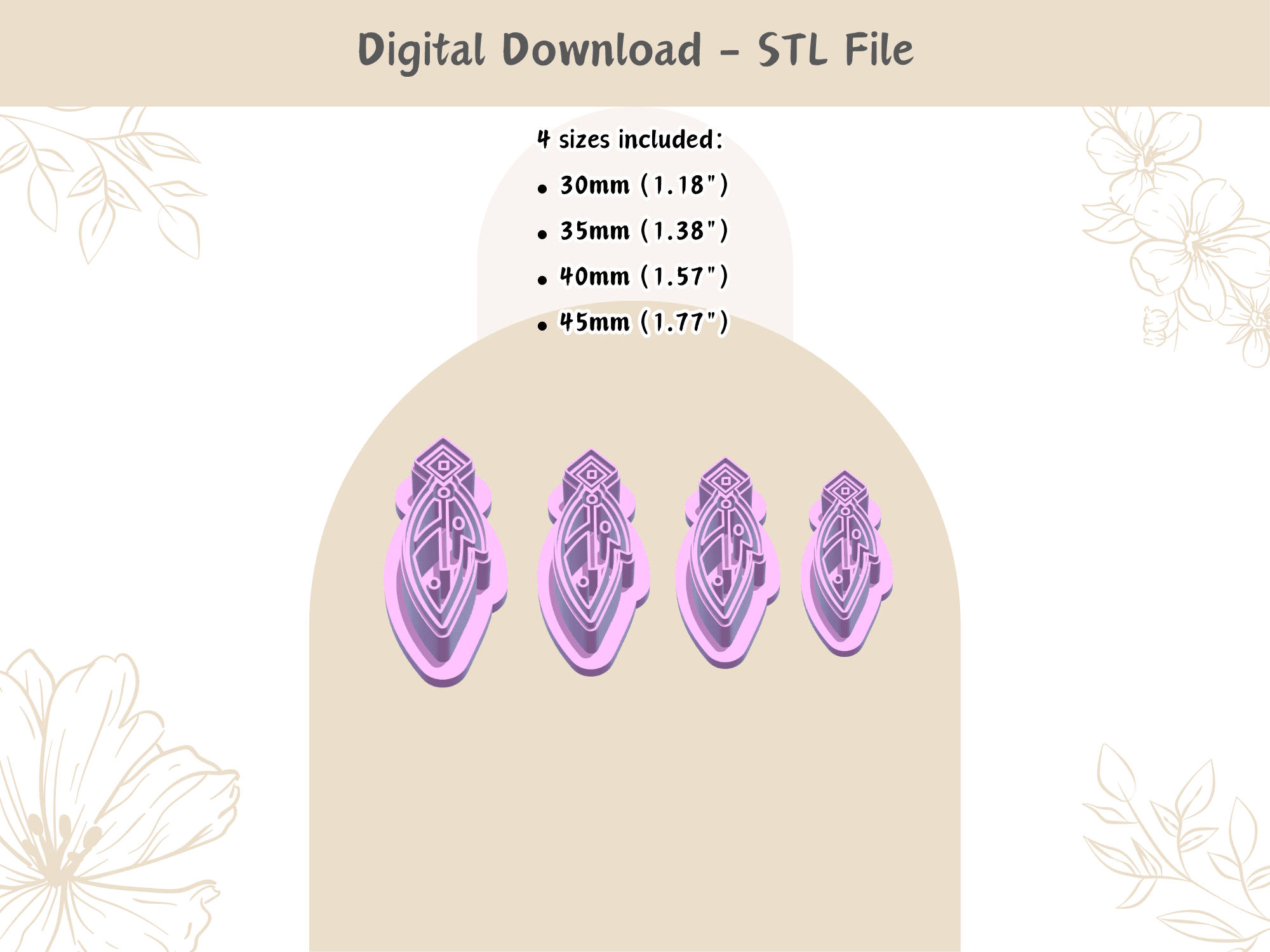 Abstract Unique Feather Clay Cutter for Polymer Clay | Digital STL File | Clay Tools | 4 Sizes Summe 3d model