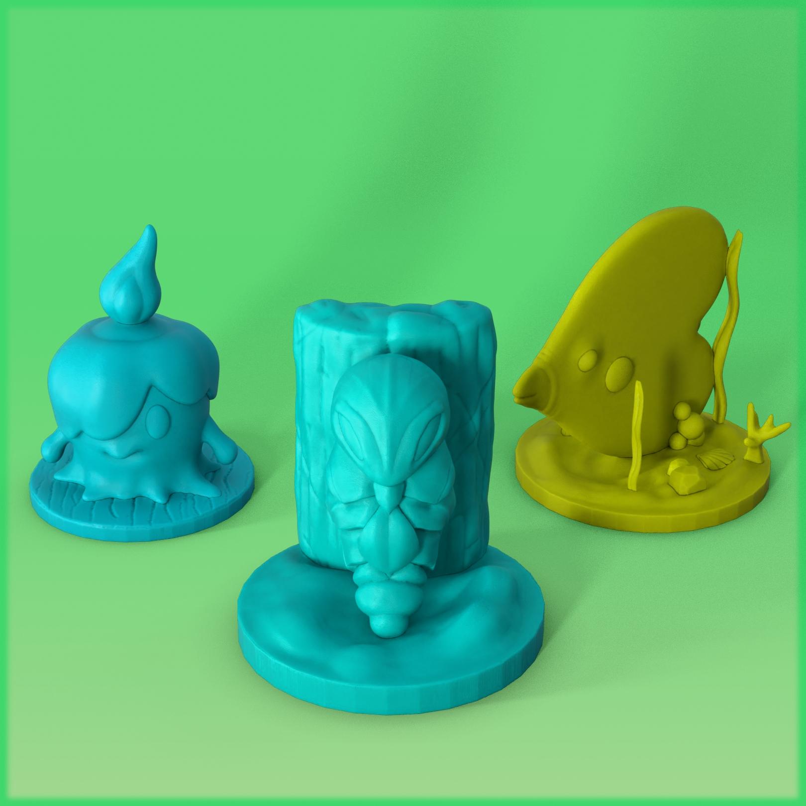 Pokemon Pack of 3 Miniatures - Litwick, Kakuna, and Luvdisc 3d model