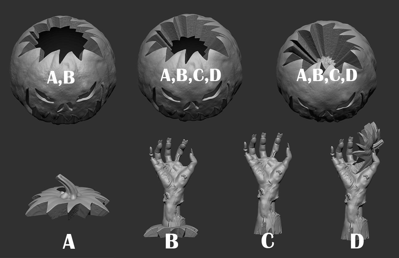 Zombie Jack-O-Lantern with Swappable Tops 3d model