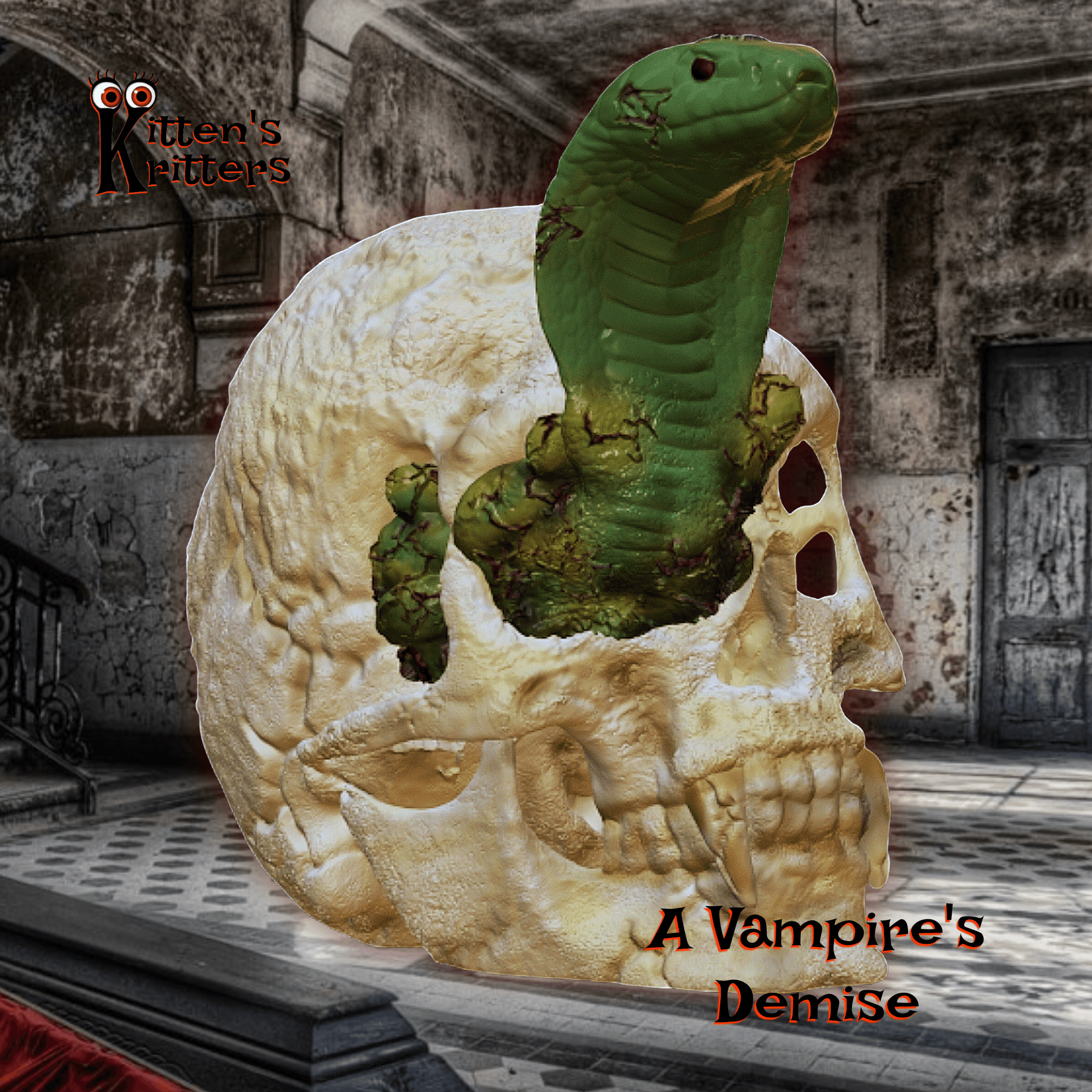 Vampires Death Skull with Snake Halloween Tomb Decor 3d model