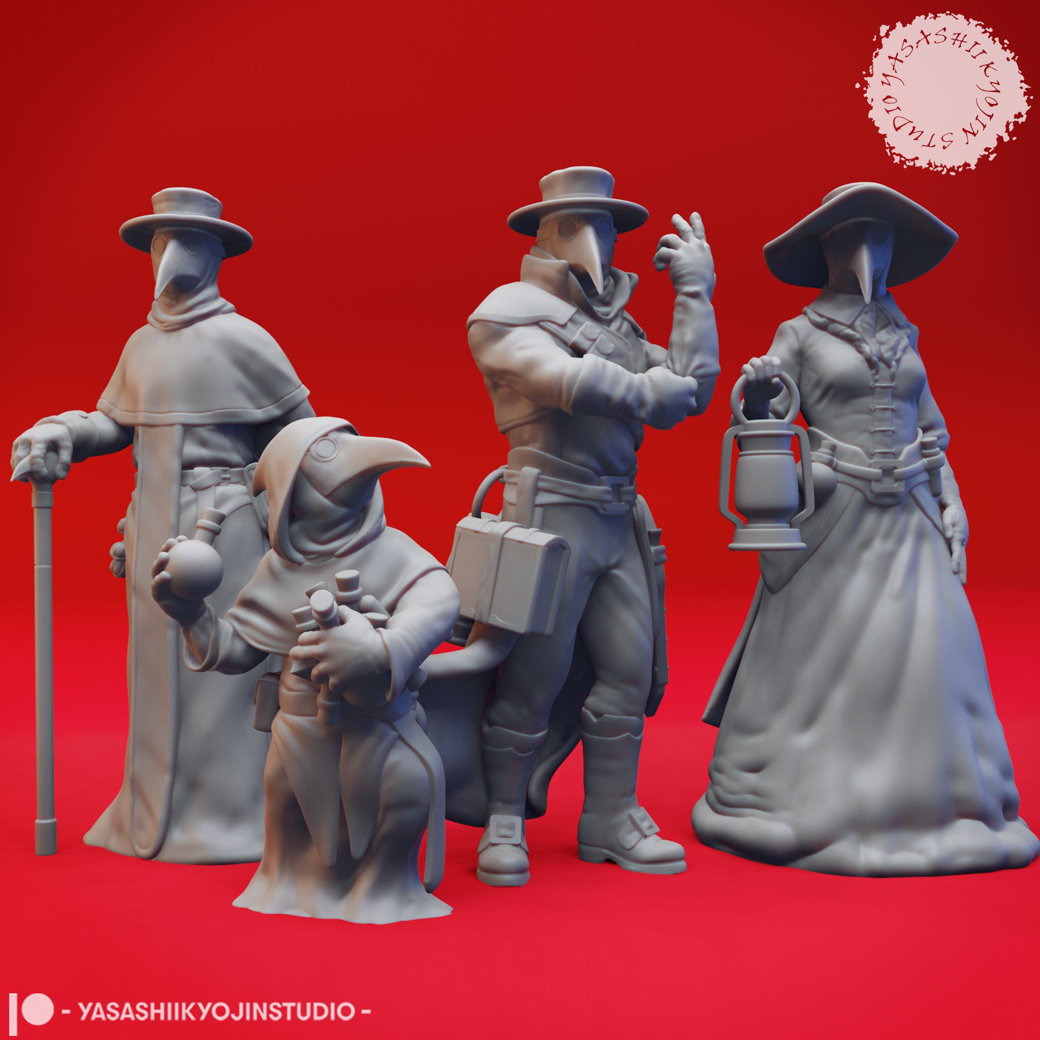 Plague Doctors - Tabletop Miniatures (Pre-Supported) 3d model