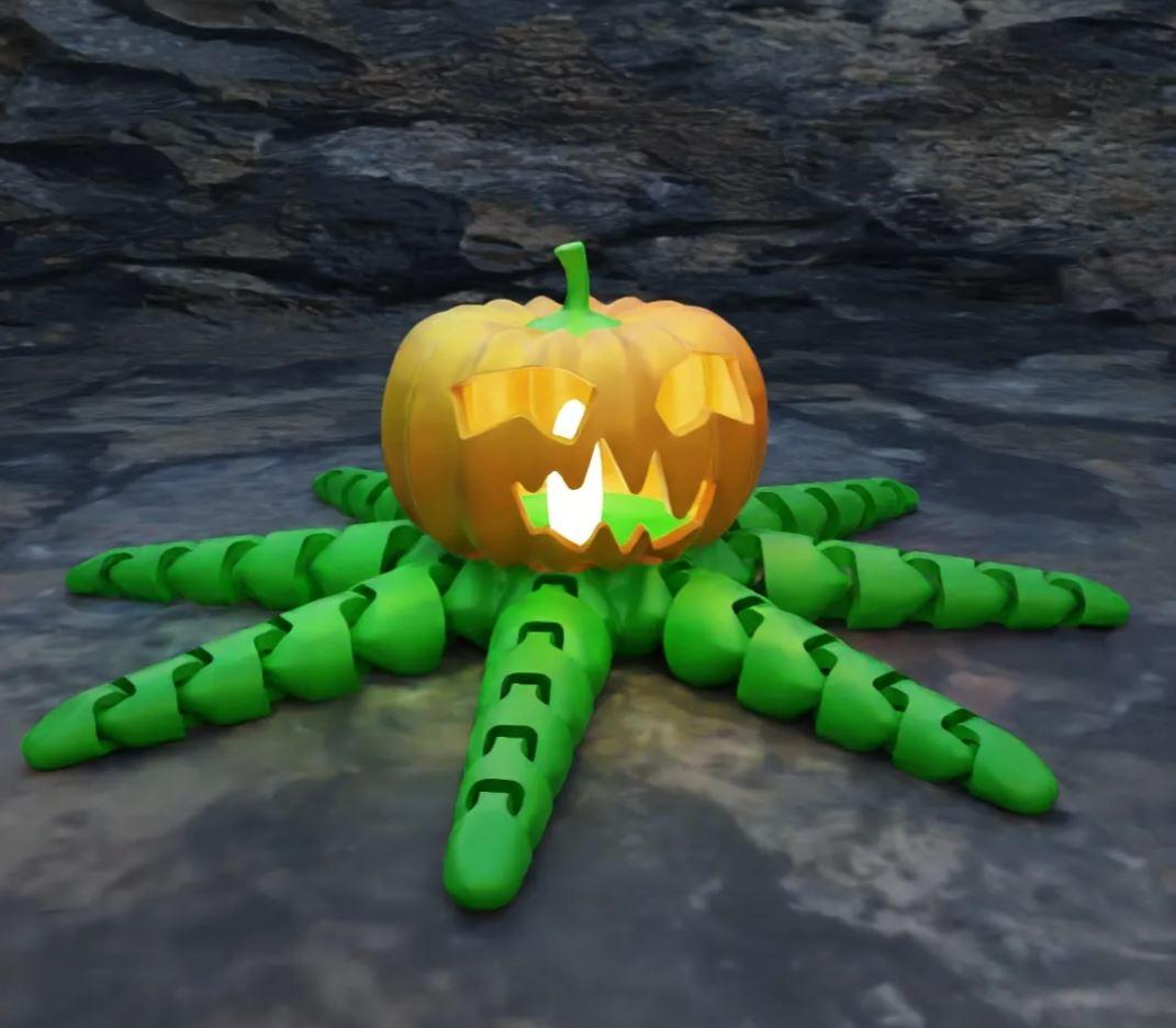 Cute Articulated Flexi Octopumpkin - for LED tealight! 3d model