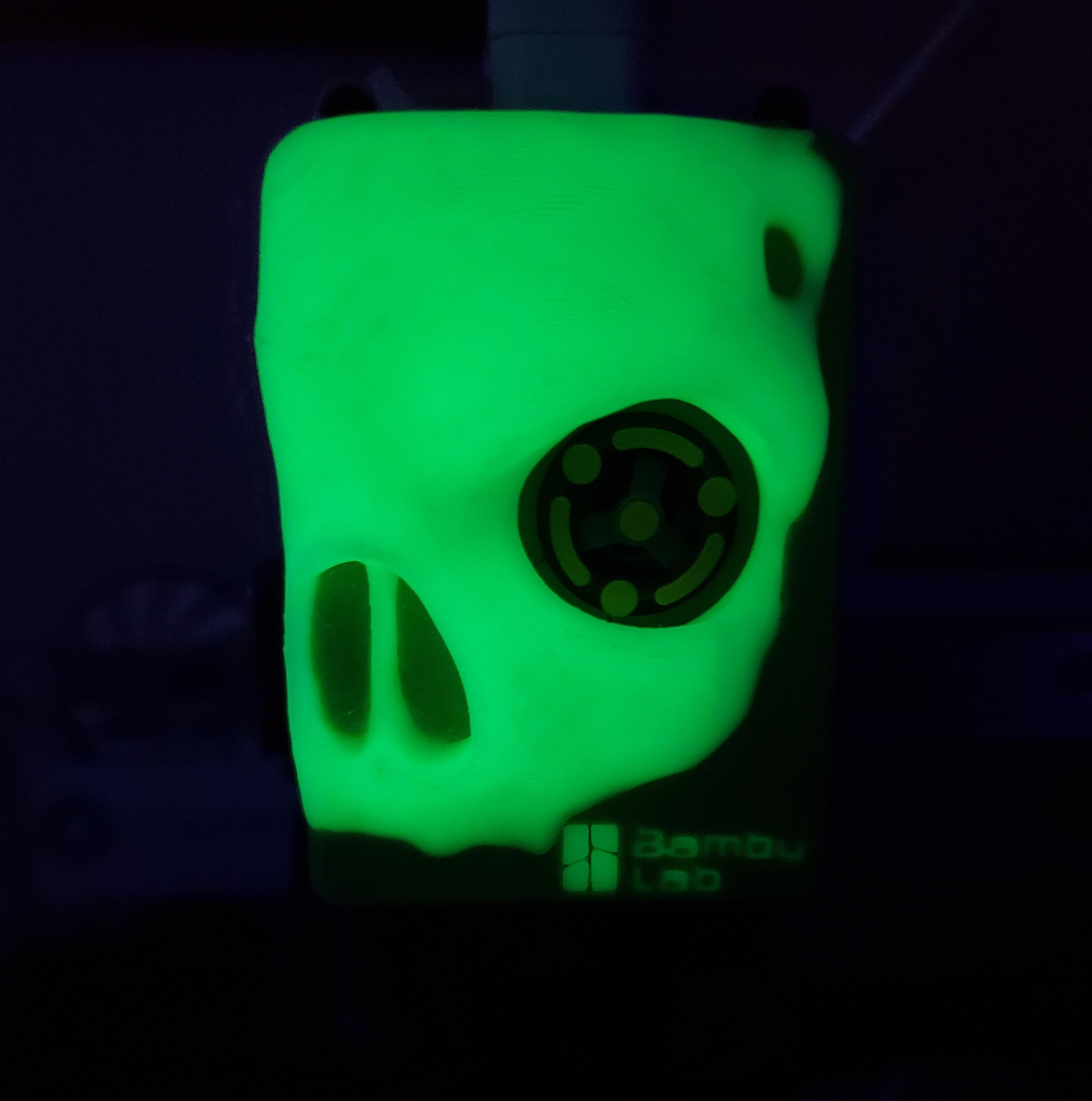 Skull Extruder Front Cover for the Bambu Labs A1 and A1 Mini  - Green galaxy and glow in the dark green - 3d model