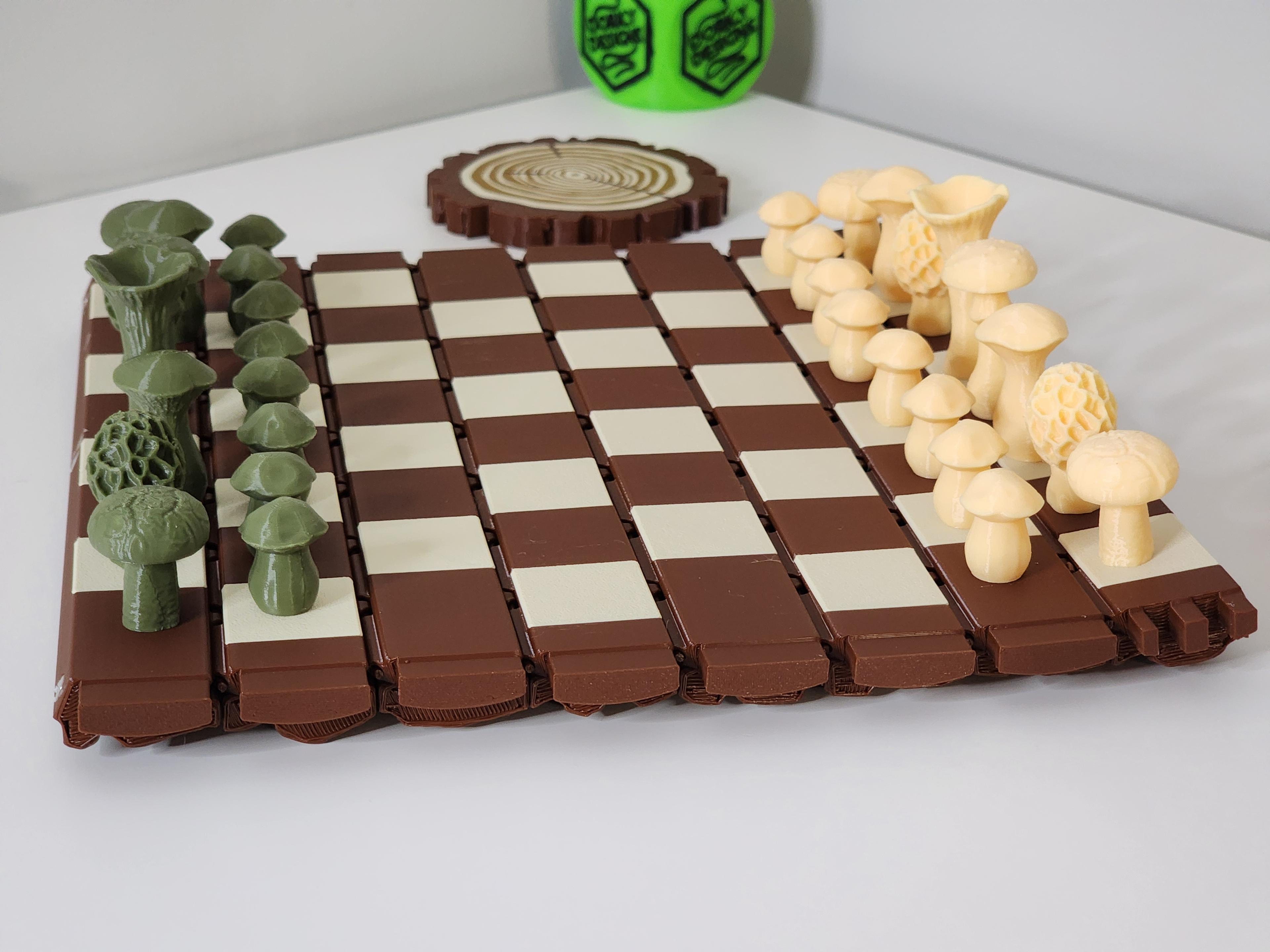 Forest Chess Set - Log and Mushroom Chess Board - Acorn Checkers 3d model