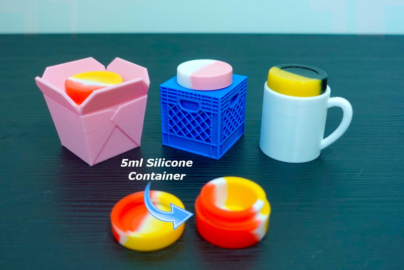 5ml Silicone Containers (Mini Crate, Takeout Box, Coffee Mug) 3d model