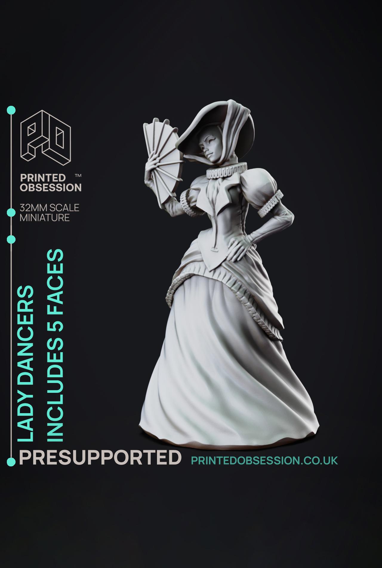 Female Dancer - Lady of the Pox - PRESUPPORTED - Illustrated and Stats - 32mm scale			 3d model