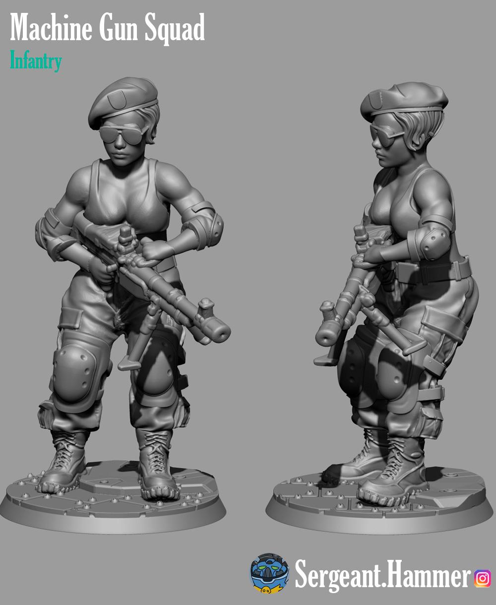 Army girls with machine gun 3d model