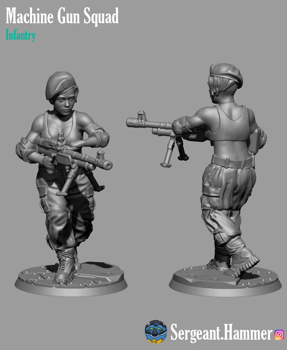 Army girls with machine gun 3d model