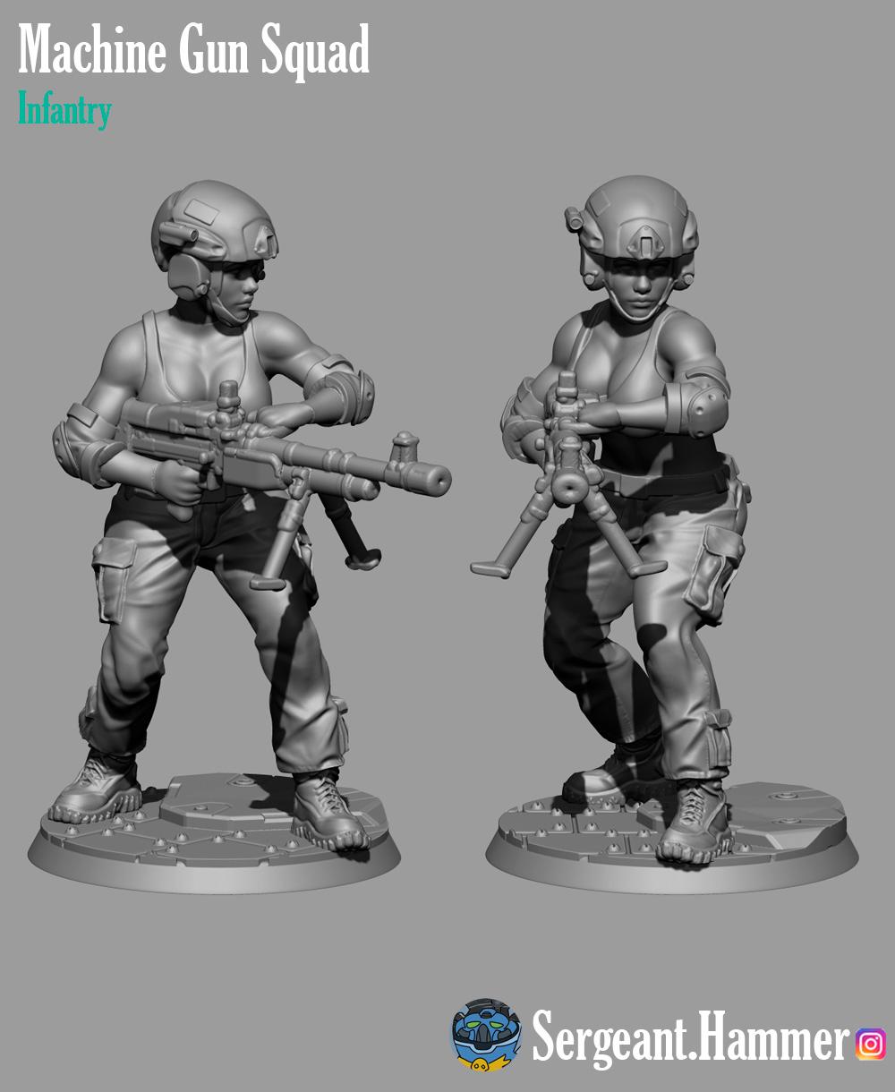 Army girls with machine gun 3d model