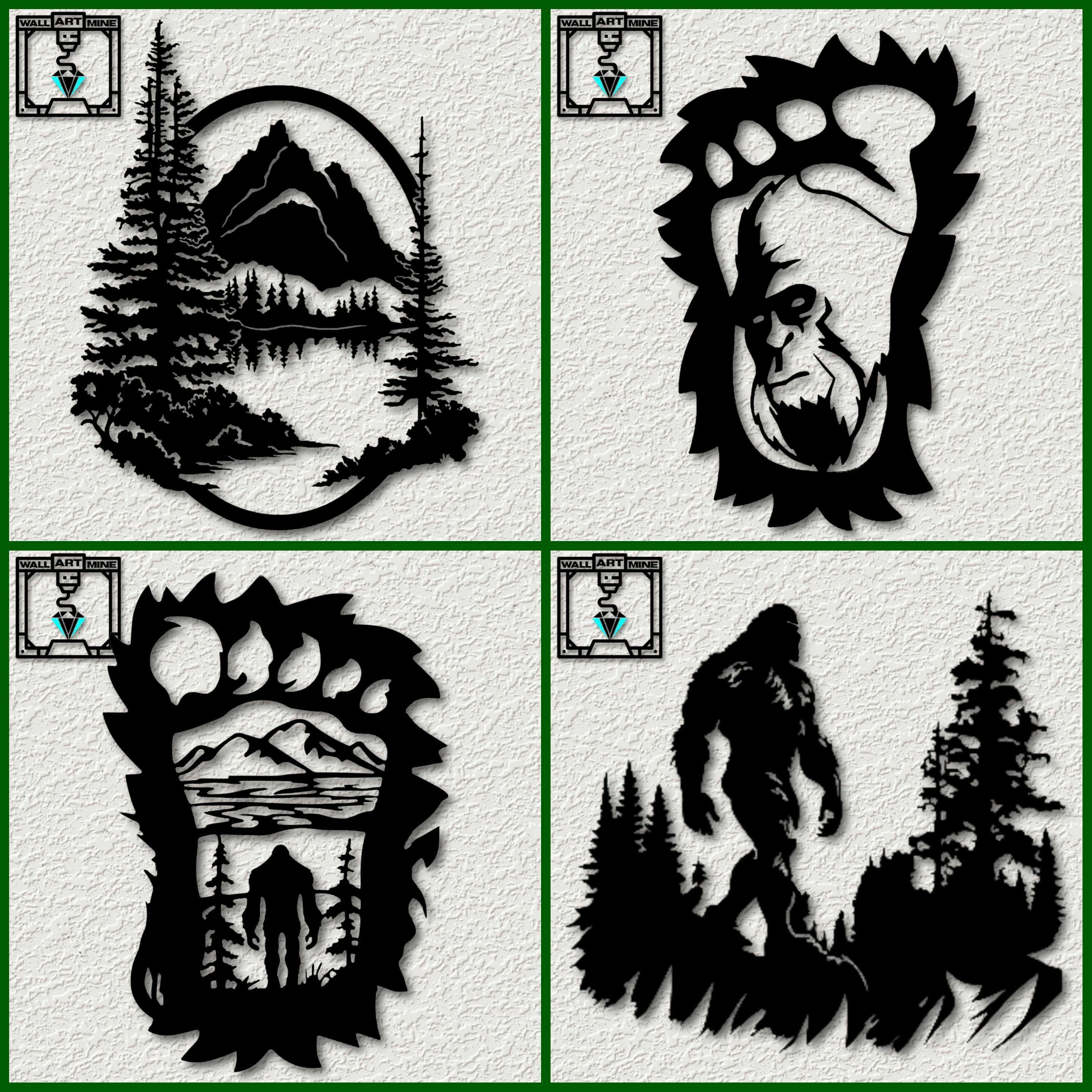 Big Foot Pack of 4 wall art Sasquatch wall decor bigfoot decoration 3d model