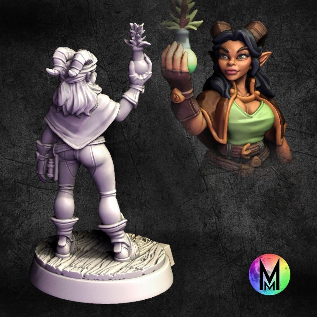 Tiefling Druid Female - Euca the Tiefling Druid ( Tiefling druid character holding a vial ) 3d model