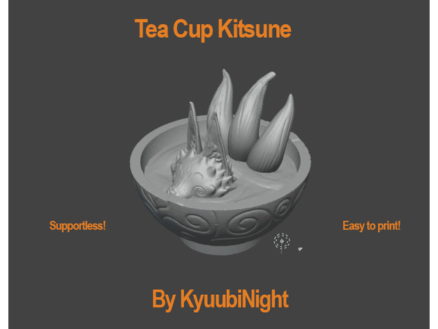 Kitsune bathing in a tea cup  3d model