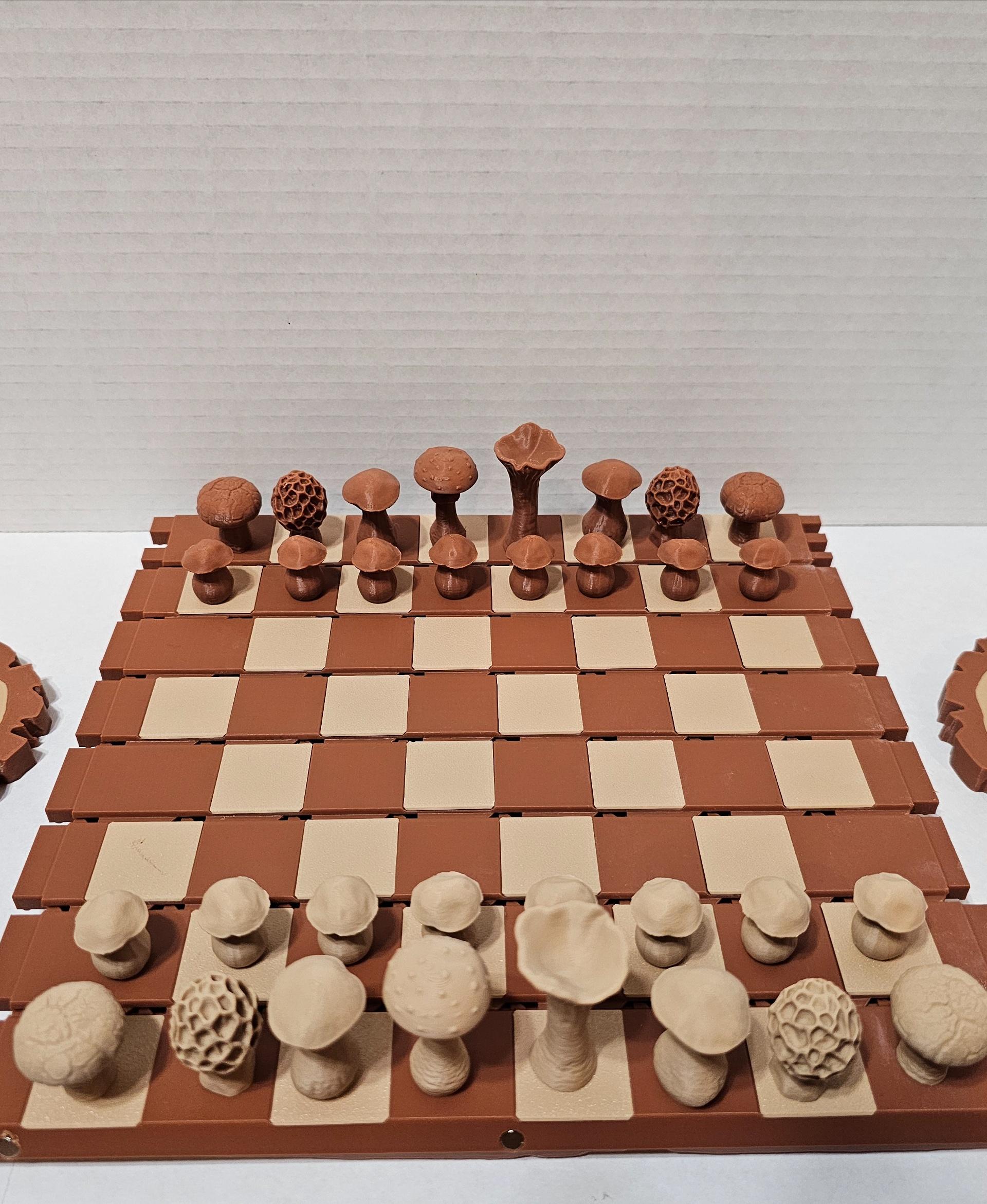 Forest Chess Set - Log and Mushroom Chess Board - Acorn Checkers 3d model