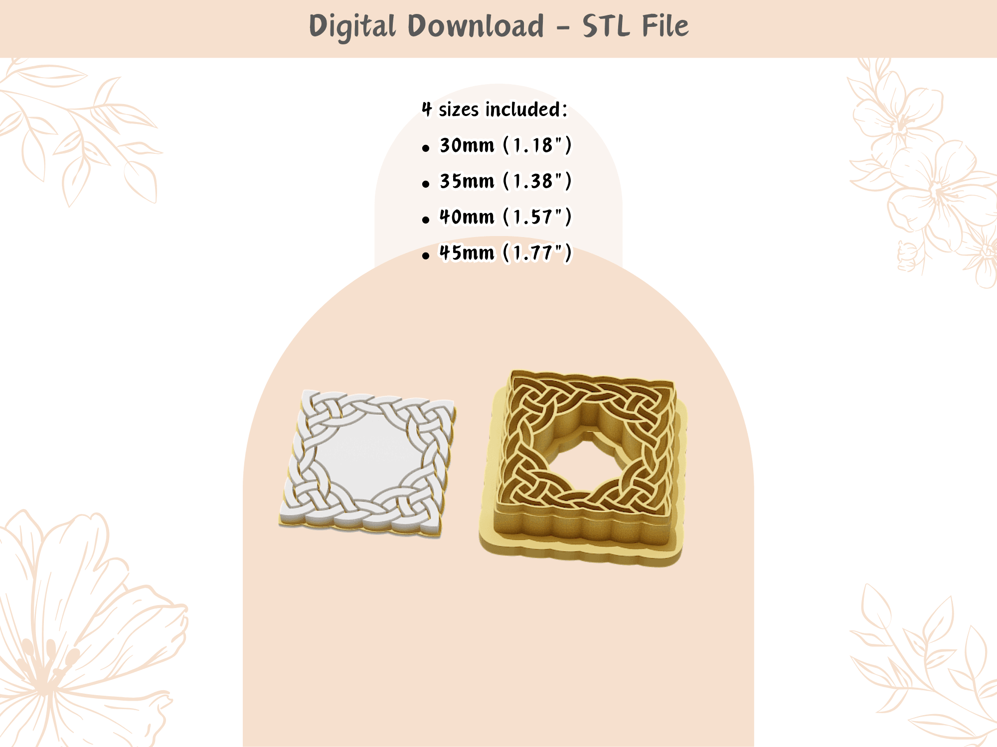 Celtic Frame Clay Cutter for Polymer Clay | Digital STL File | Clay Tools | 4 Sizes Clay Cutters, 2  3d model