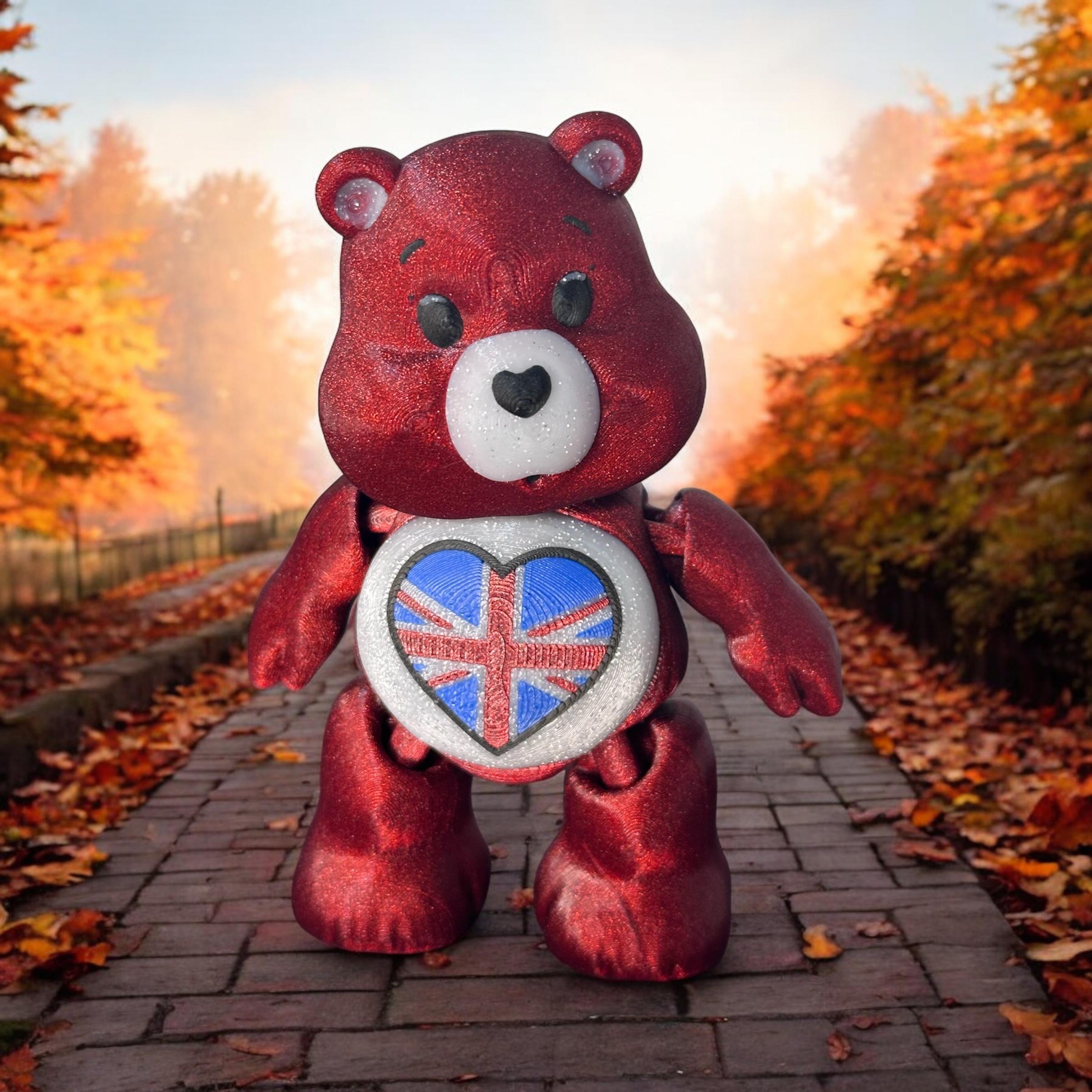 UK LOVE Bear, Union Jack, UK, British, Europe, Print in Place, Articulated, Flexi, Flexible.  3d model