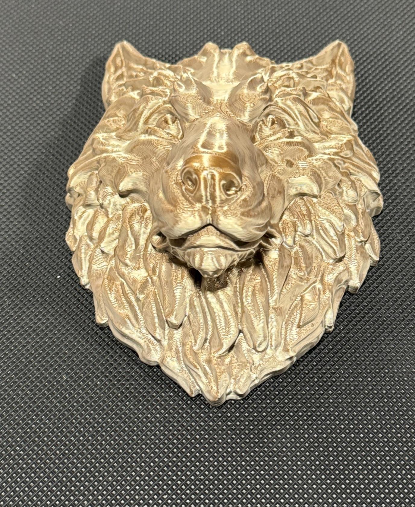 Wolf - Wall Decoration - Bambu P1S using TTyT3D Shine Chocolate Gold PLA - 3d model