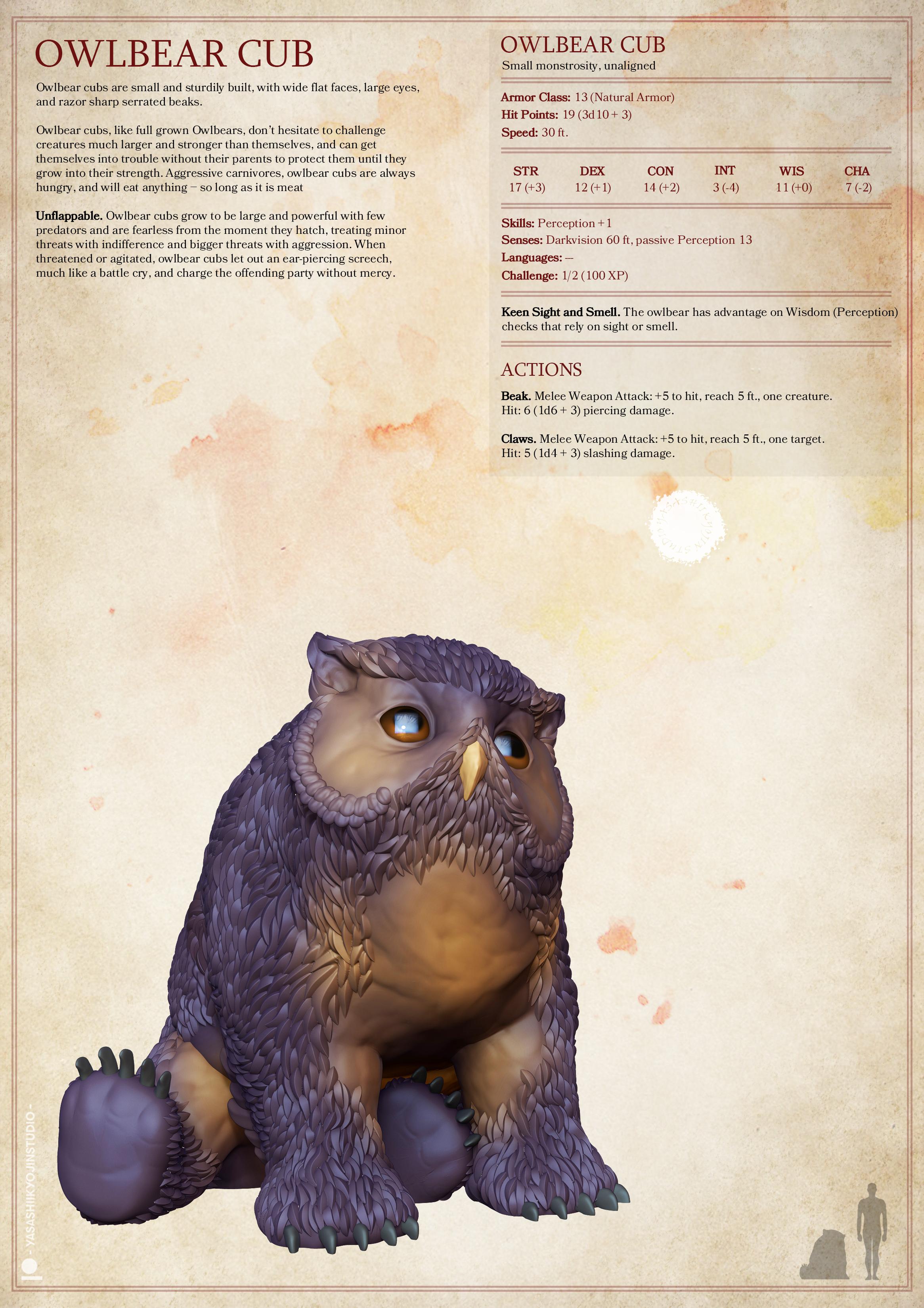 Owlbear Cubs - Tabletop Miniature (Pre-Supported) 3d model