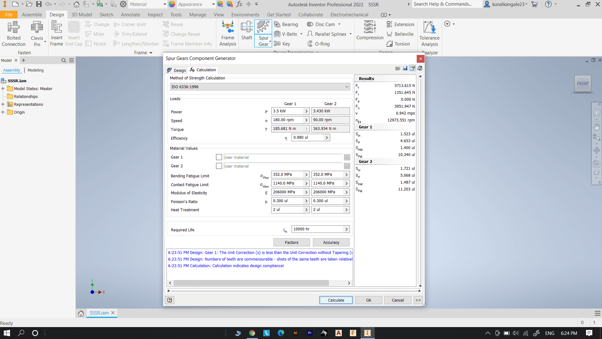 Single Stage Speed Reduction - Gear Calculation in Design Generator Menu in Inventor. - 3d model