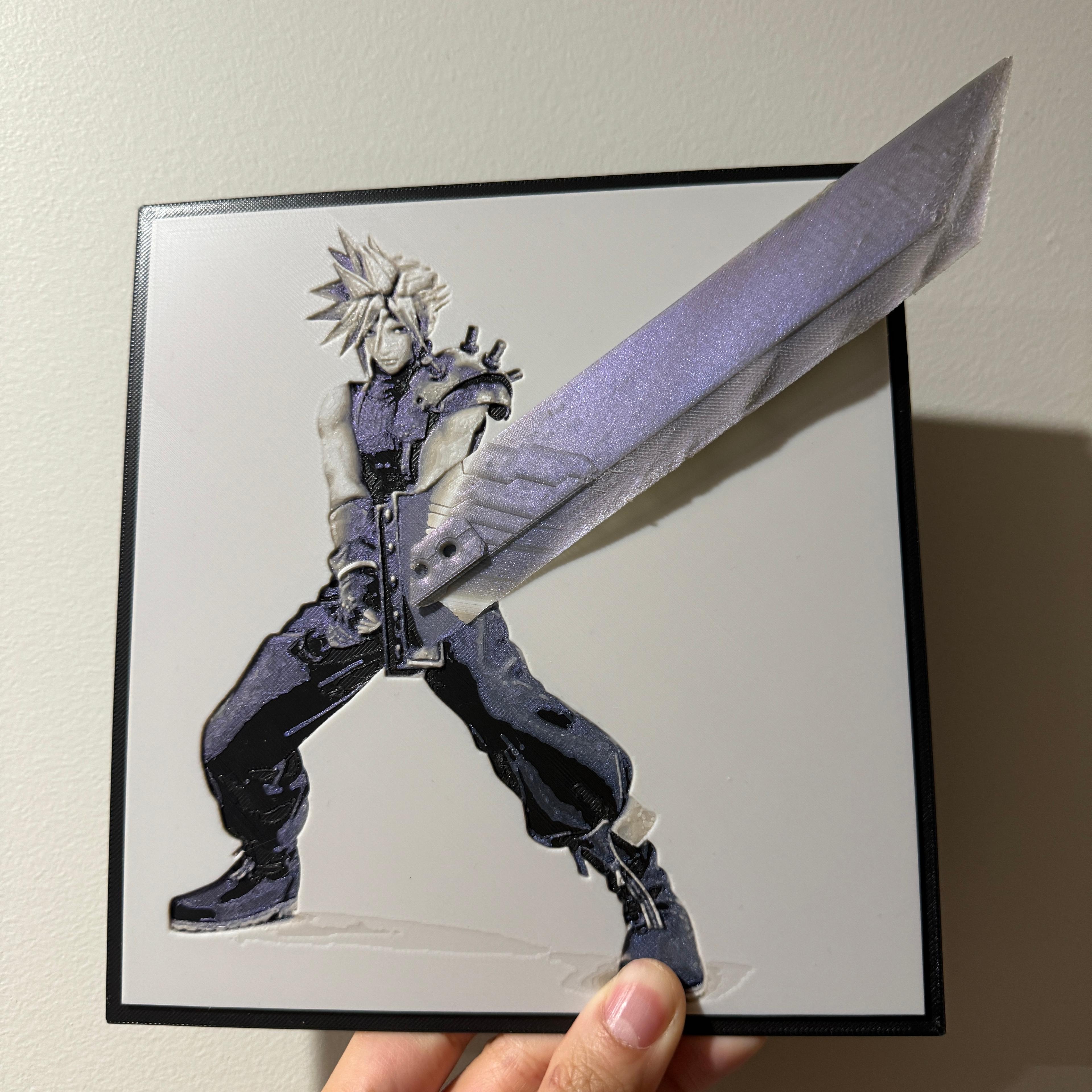 Cloud Strife with Buster Sword Pop Art - Hueforge Hybrid 3d model