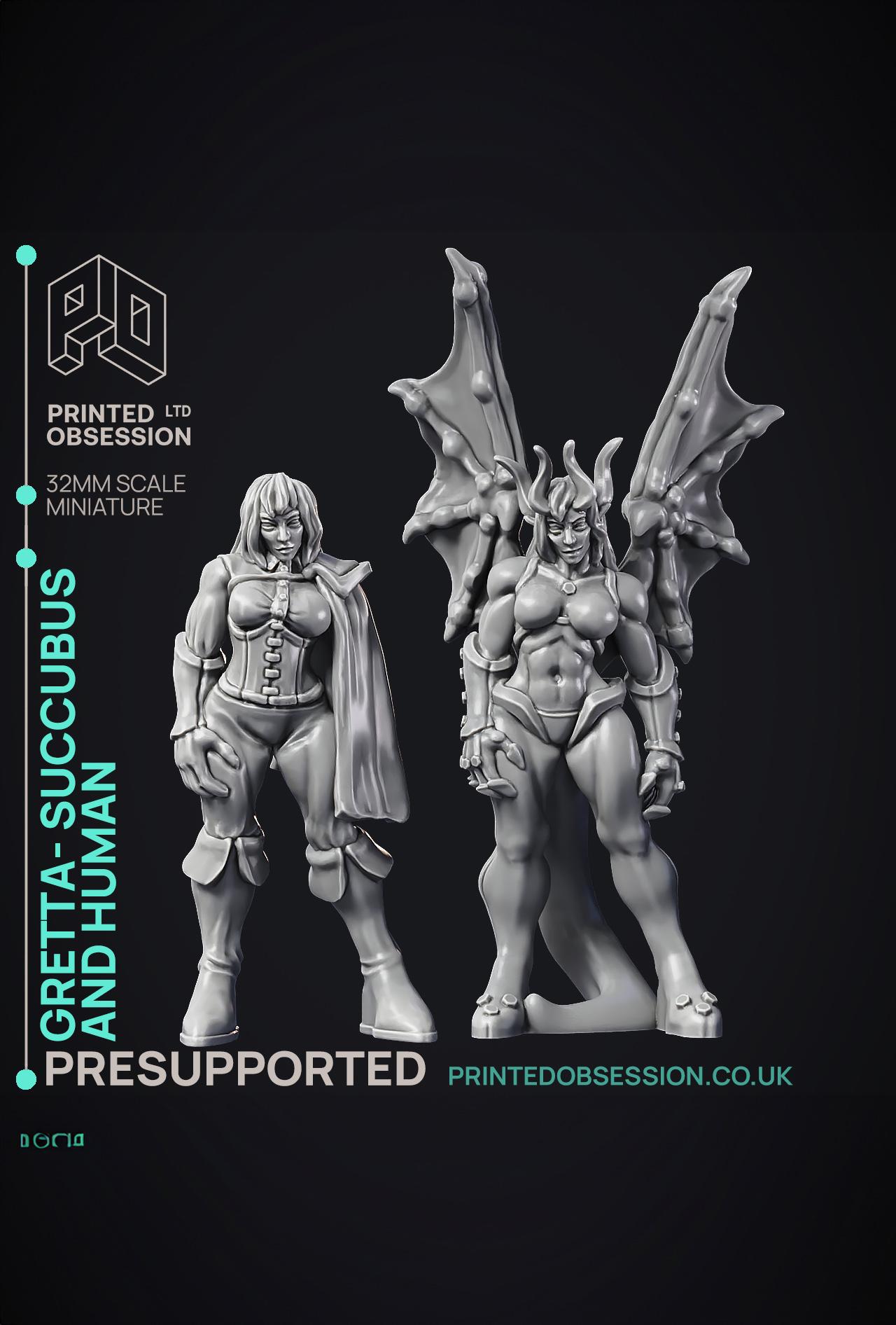 Succubus & human 'Gretta' - 2 Models - PRESUPPORTED - Hell Hath No Fury - 32mm scale  3d model