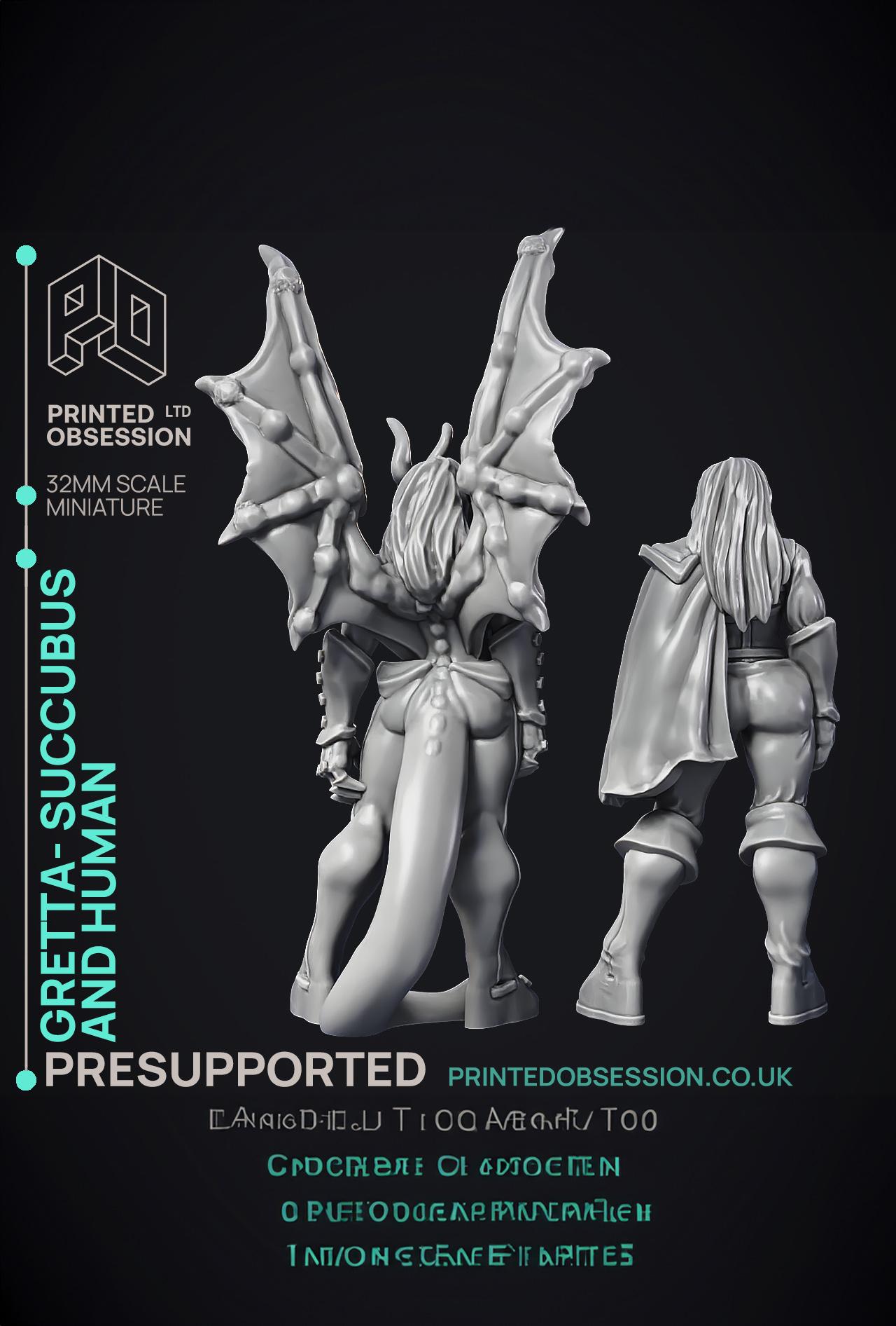 Succubus & human 'Gretta' - 2 Models - PRESUPPORTED - Hell Hath No Fury - 32mm scale  3d model