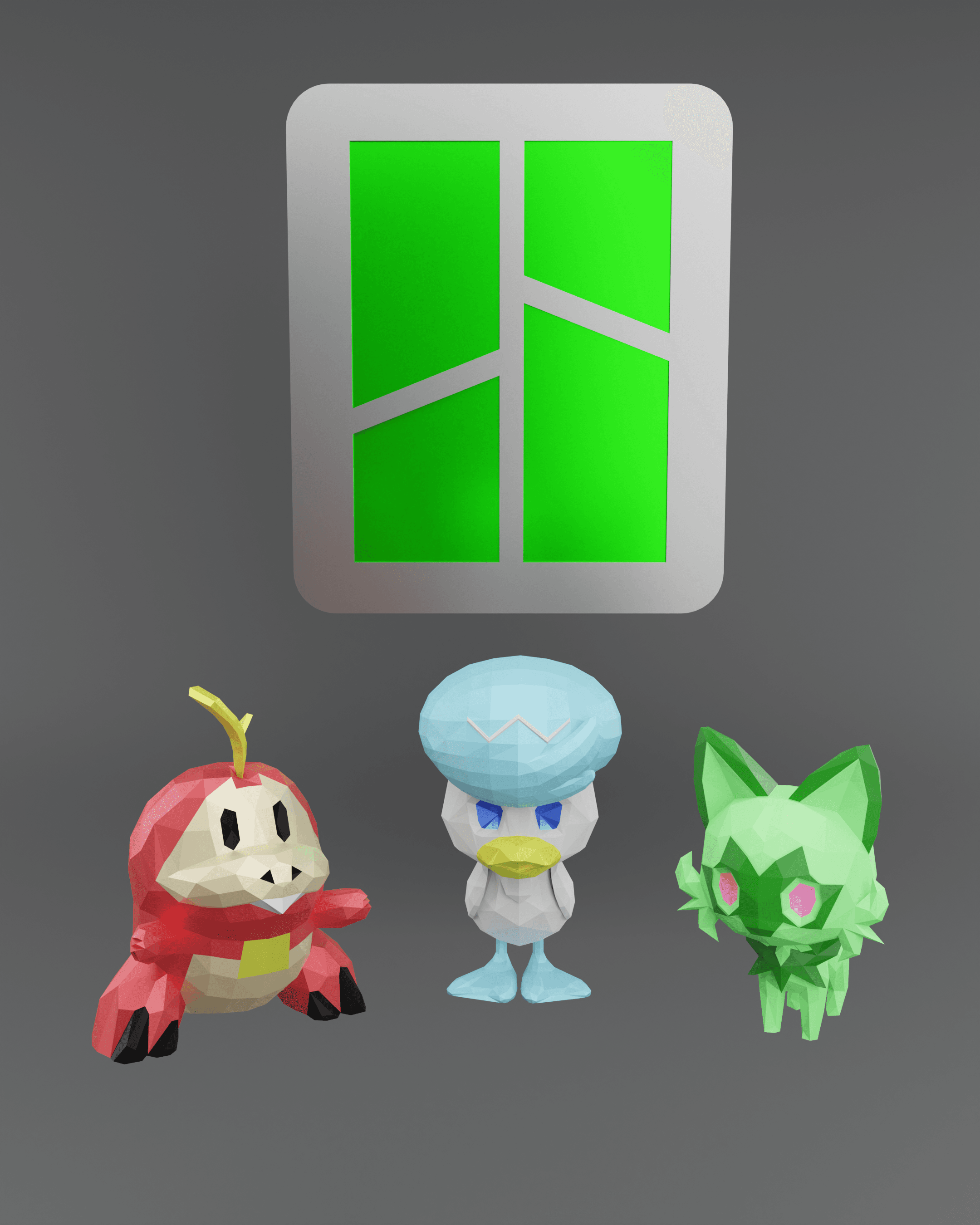 Pre-Painted Bambu 3MF's Low Poly Paldea Starters Pokemon - Fan Art 3d model